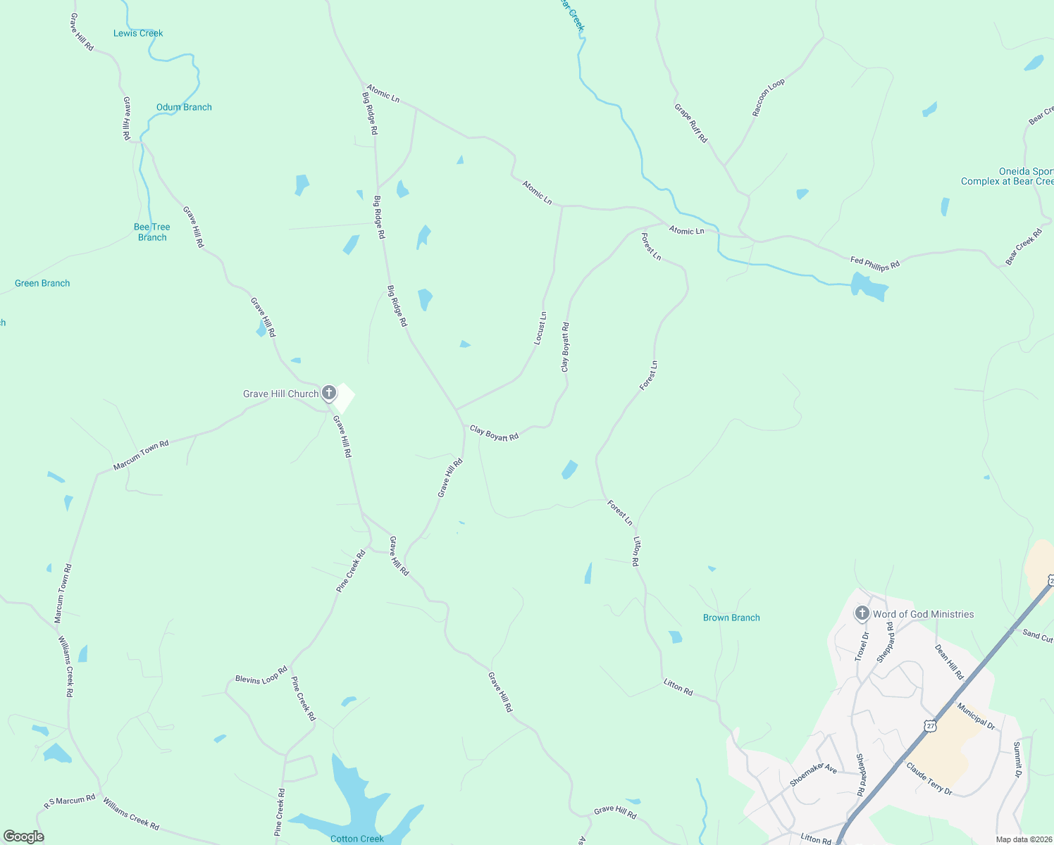 map of restaurants, bars, coffee shops, grocery stores, and more near 329 Clay Boyatt Road in Oneida