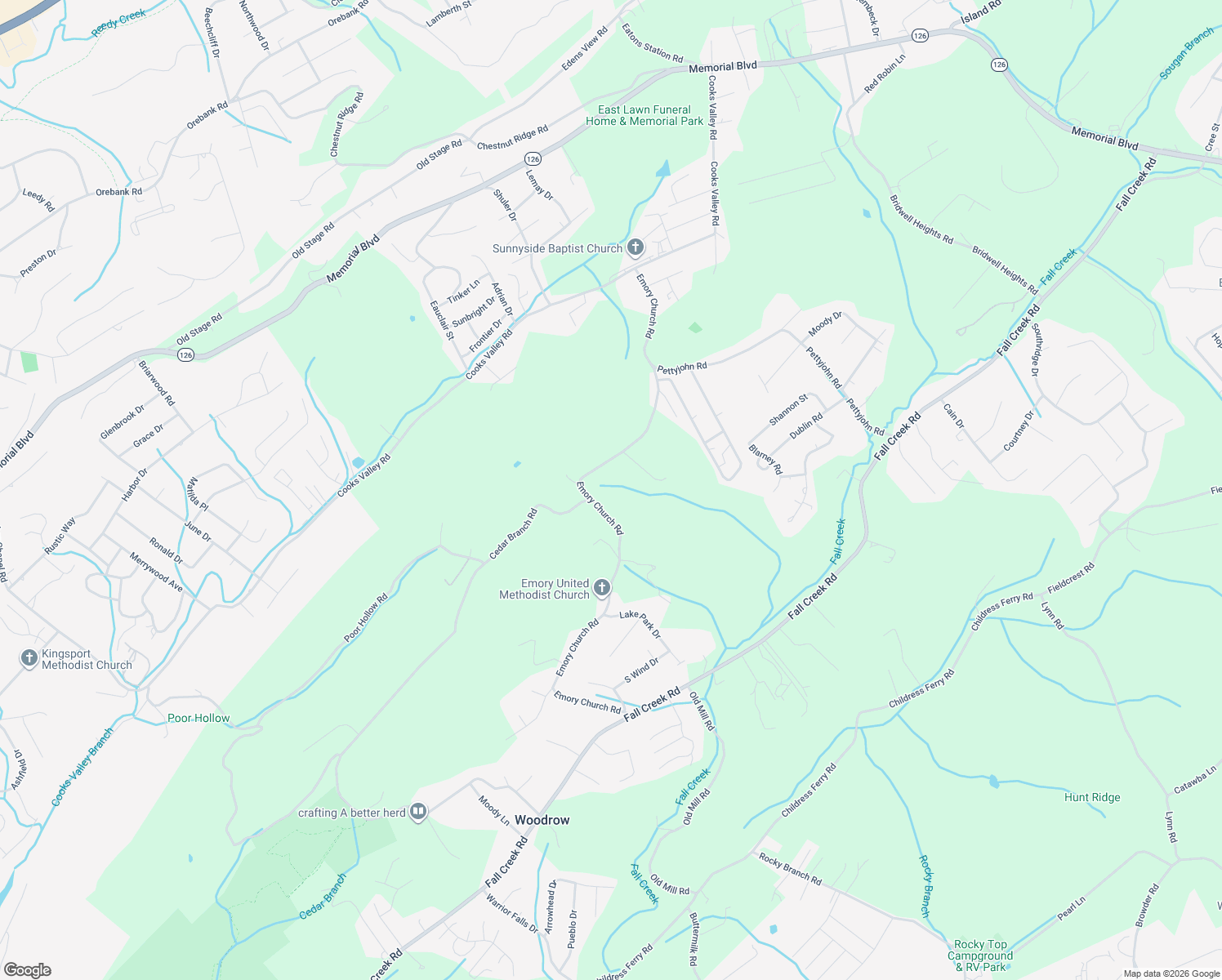 map of restaurants, bars, coffee shops, grocery stores, and more near 628 Emory Church Road in Kingsport