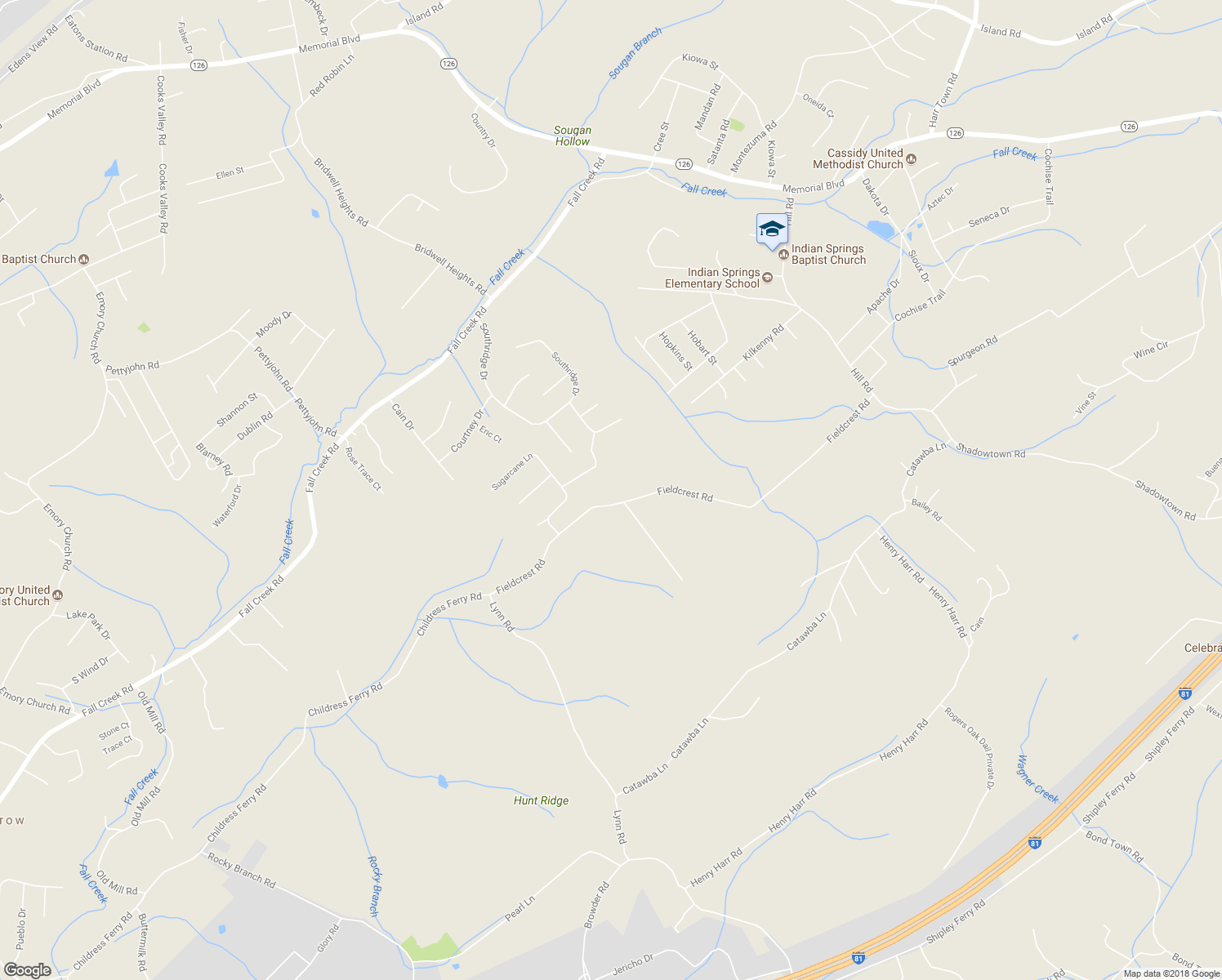 map of restaurants, bars, coffee shops, grocery stores, and more near 560 Fieldcrest Road in Blountville