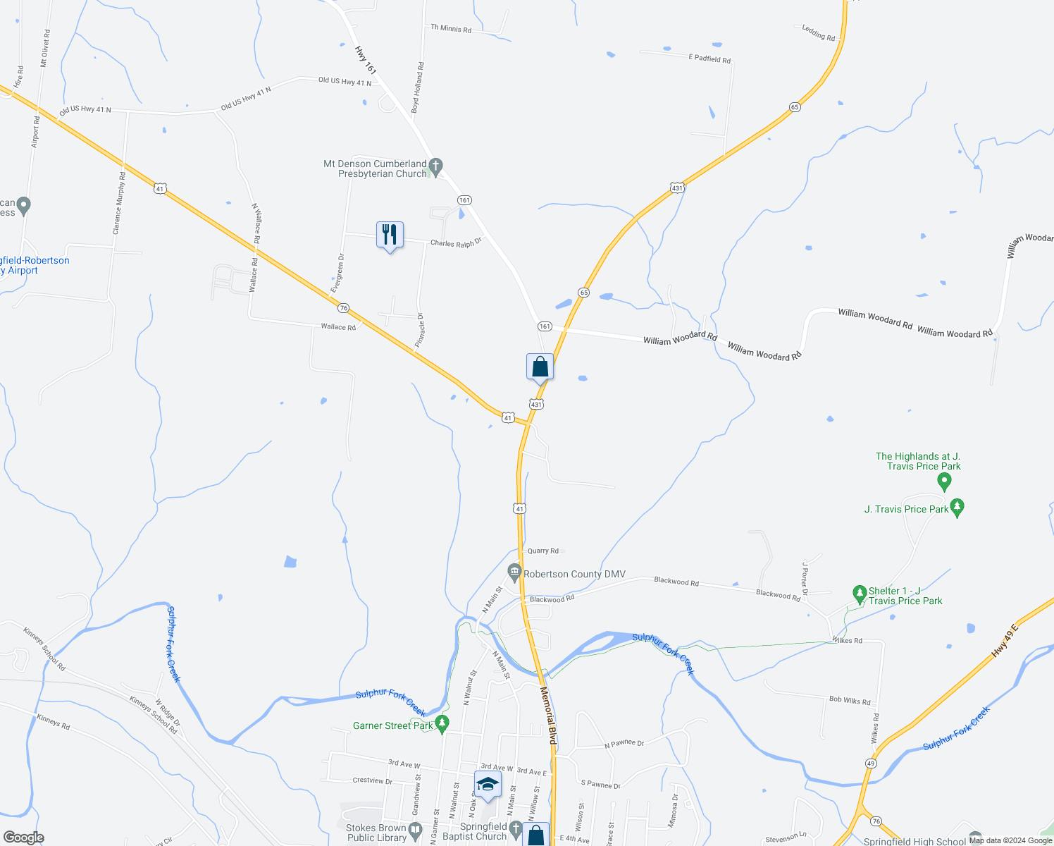 map of restaurants, bars, coffee shops, grocery stores, and more near 3180 U.S. 41 Scenic in Springfield