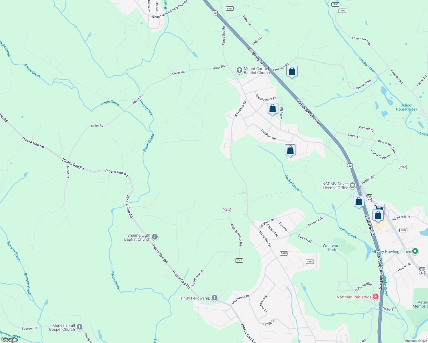 map of restaurants, bars, coffee shops, grocery stores, and more near in Mount Airy