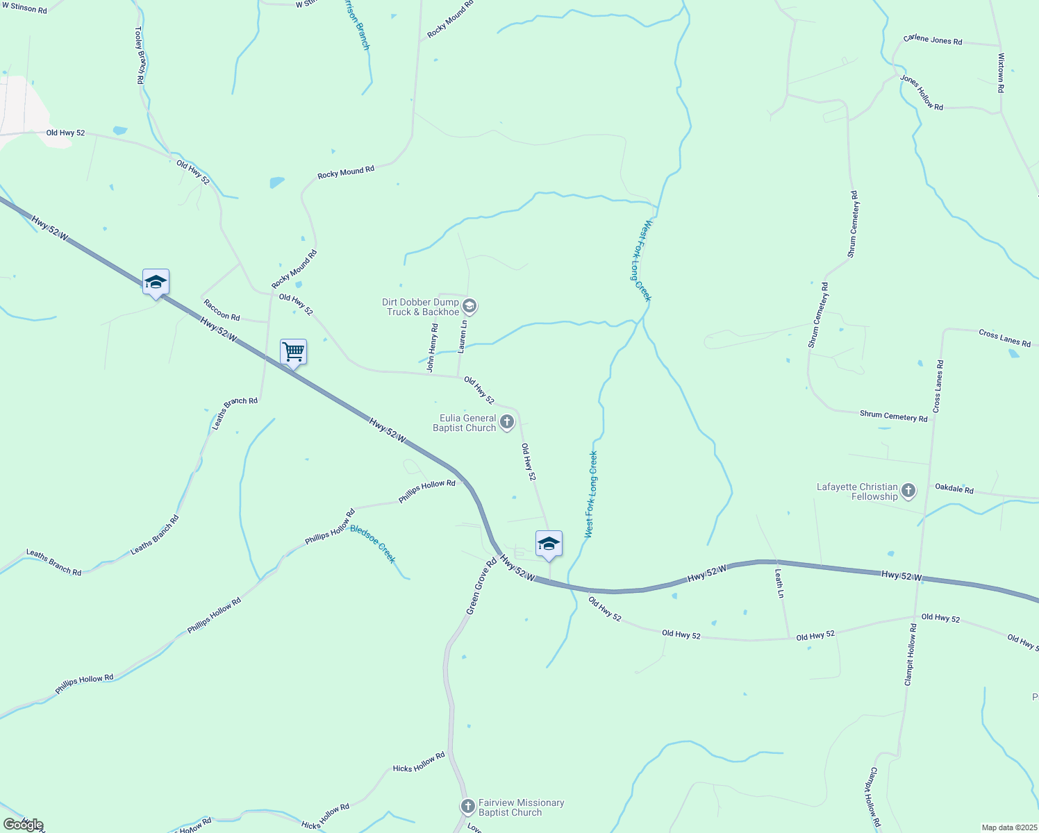 map of restaurants, bars, coffee shops, grocery stores, and more near 8372 Old Highway 52 in Westmoreland