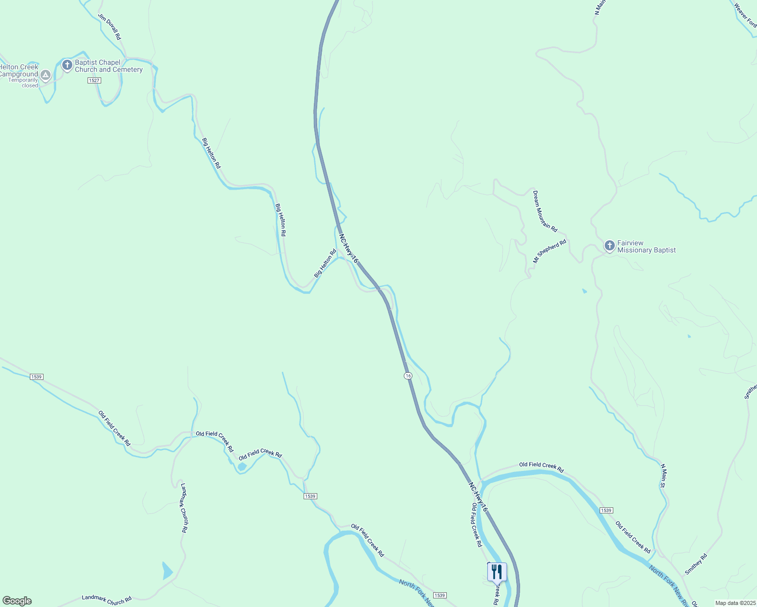 map of restaurants, bars, coffee shops, grocery stores, and more near 14 Big Helton Road in Grassy Creek