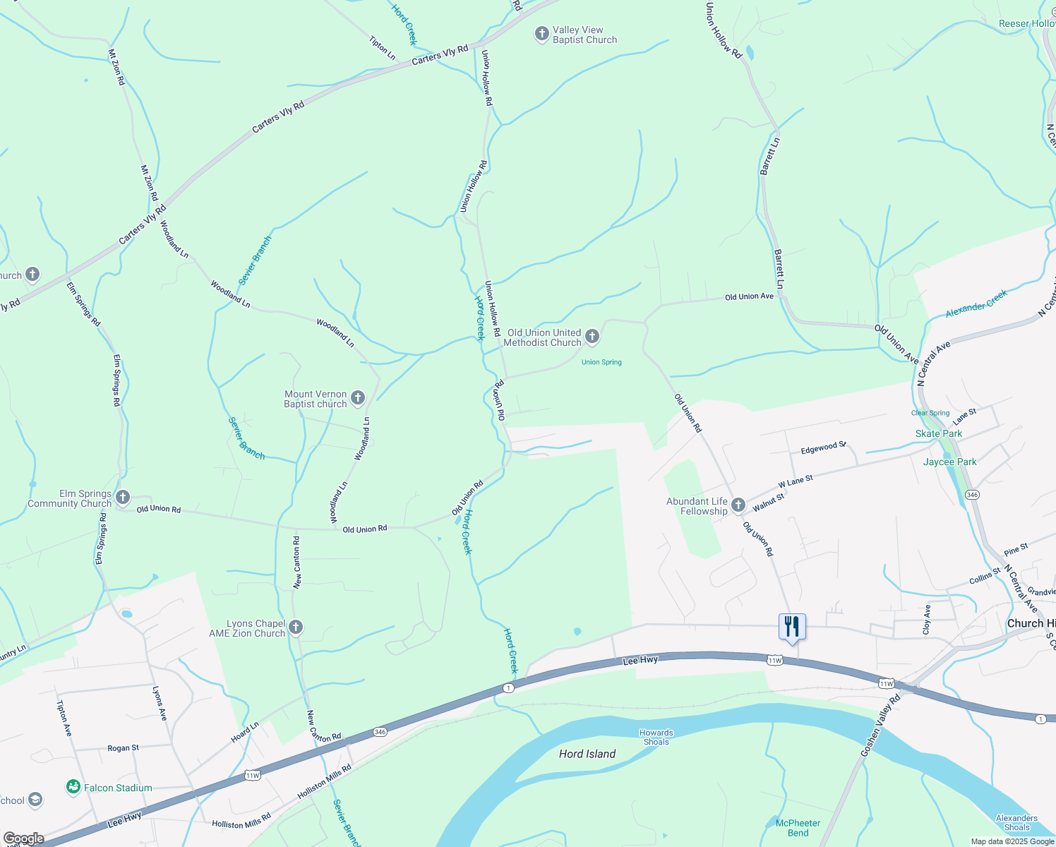 map of restaurants, bars, coffee shops, grocery stores, and more near 937 Old Union Road in Church Hill