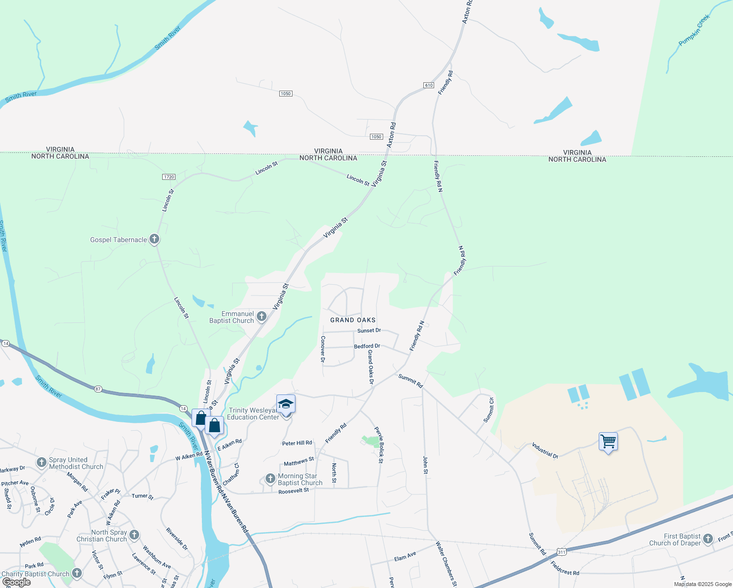 map of restaurants, bars, coffee shops, grocery stores, and more near 1032 Hillcrest Drive in Eden