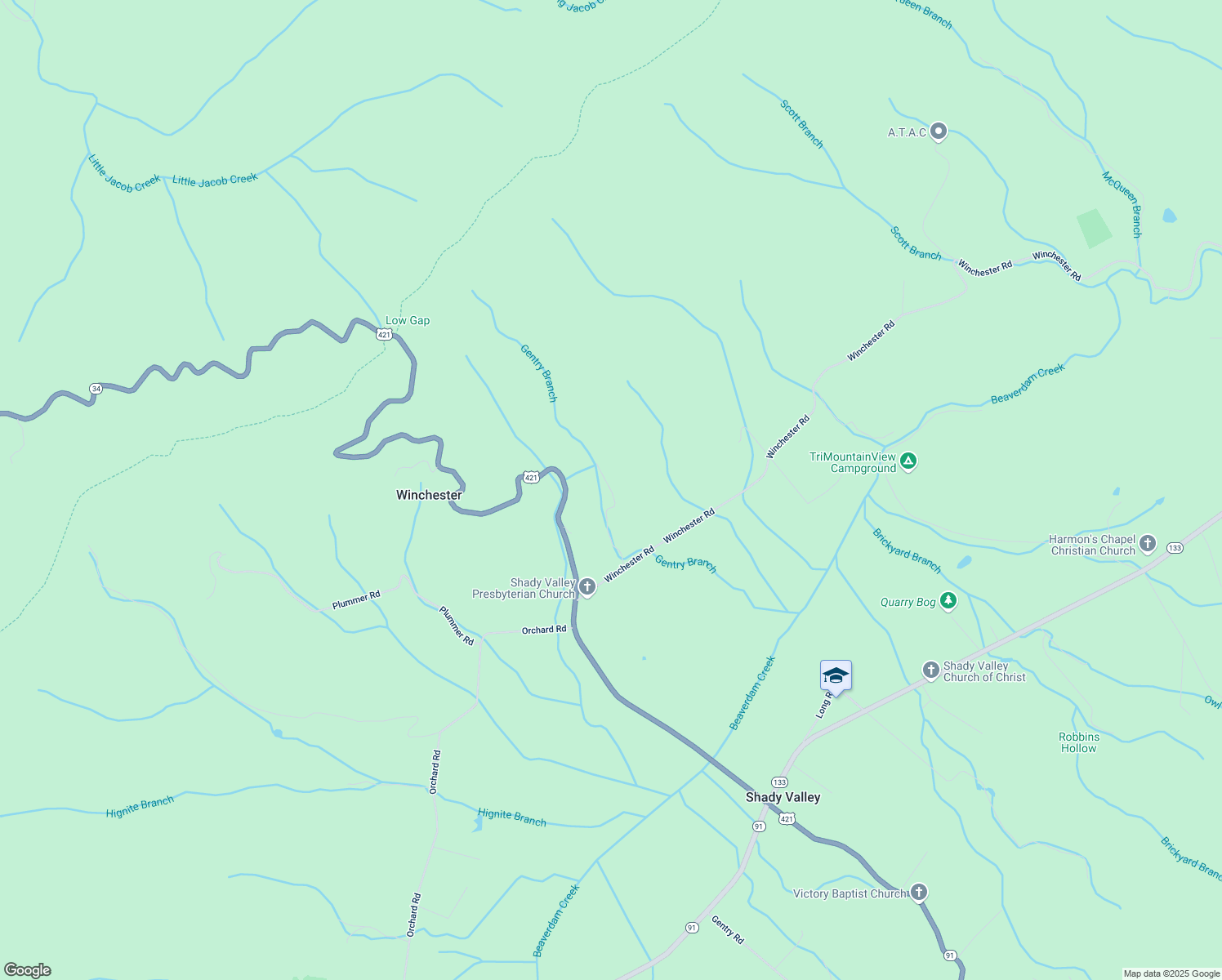 map of restaurants, bars, coffee shops, grocery stores, and more near 199 Buckles Lane in Shady Valley