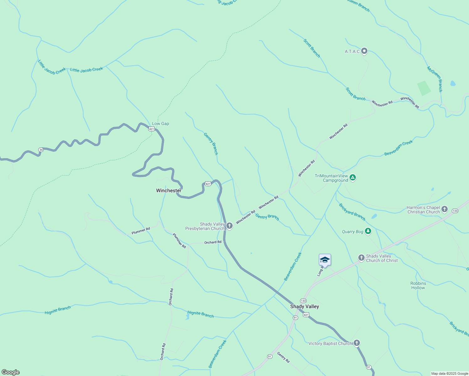 map of restaurants, bars, coffee shops, grocery stores, and more near 199 Buckles Ln in Shady Valley
