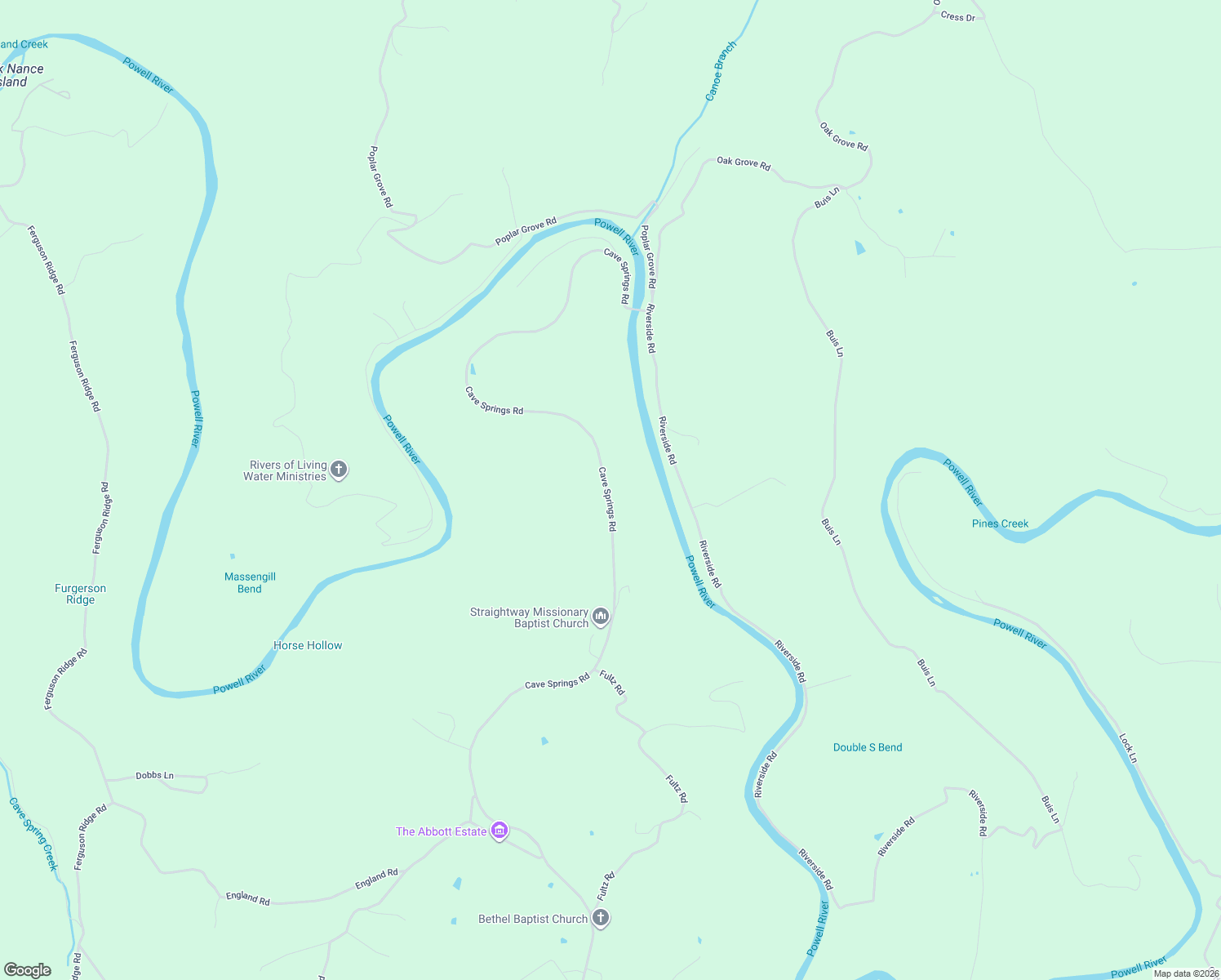 map of restaurants, bars, coffee shops, grocery stores, and more near 3528 Cave Springs Road in Tazewell