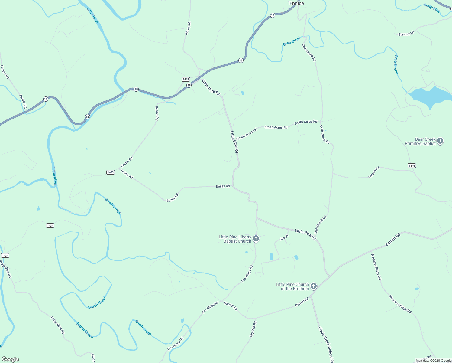 map of restaurants, bars, coffee shops, grocery stores, and more near 2 Bailey Road in Ennice