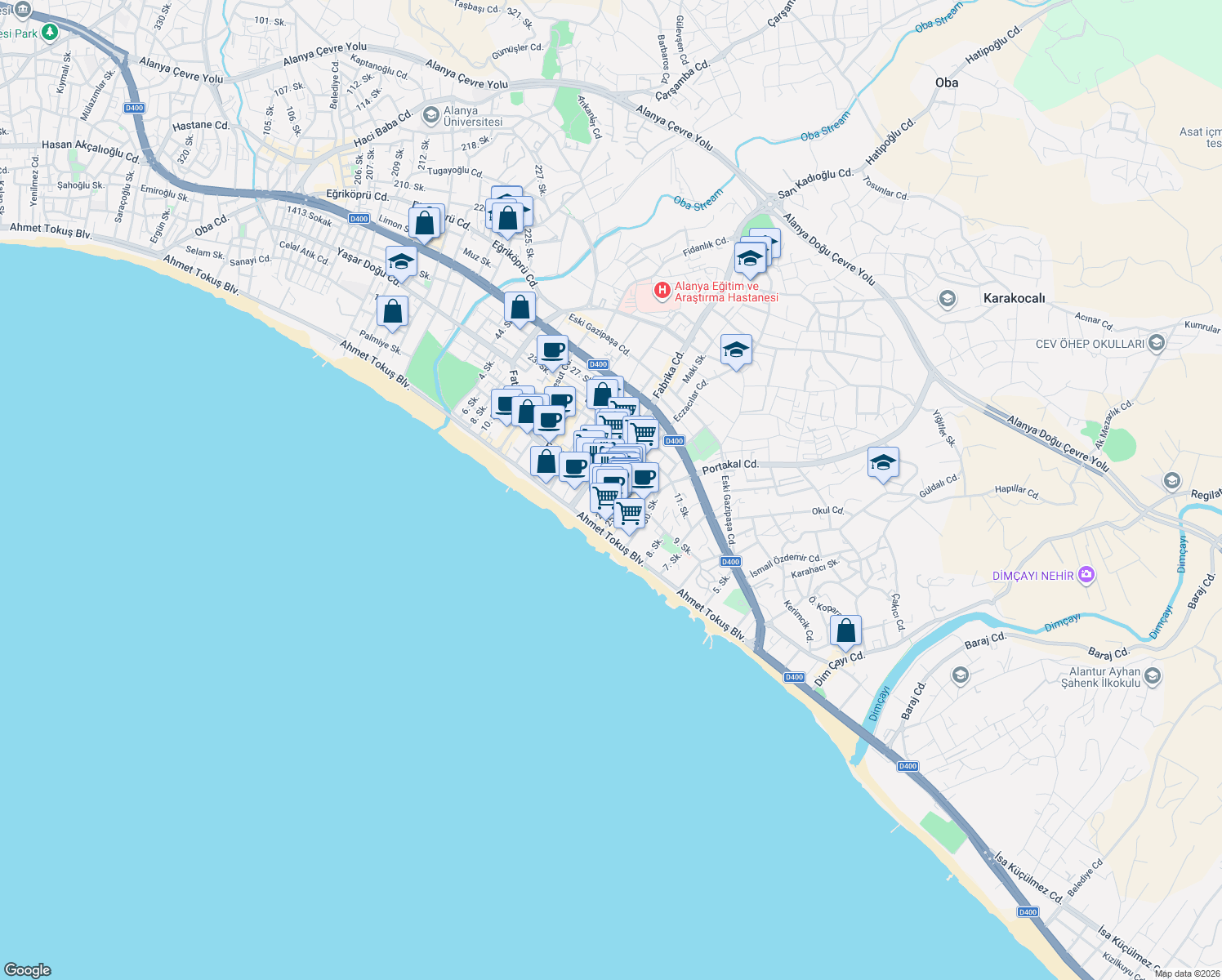 map of restaurants, bars, coffee shops, grocery stores, and more near 41 24. Sokak in Alanya