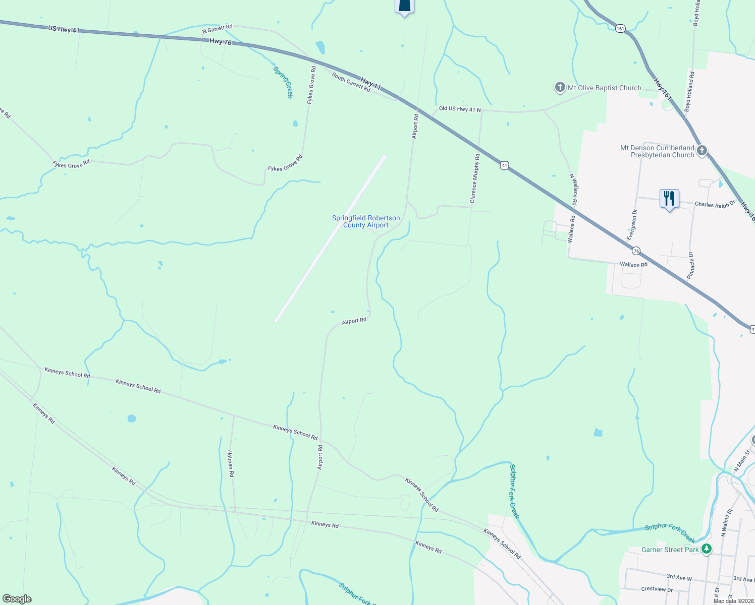 map of restaurants, bars, coffee shops, grocery stores, and more near 4347 Airport Road in Springfield