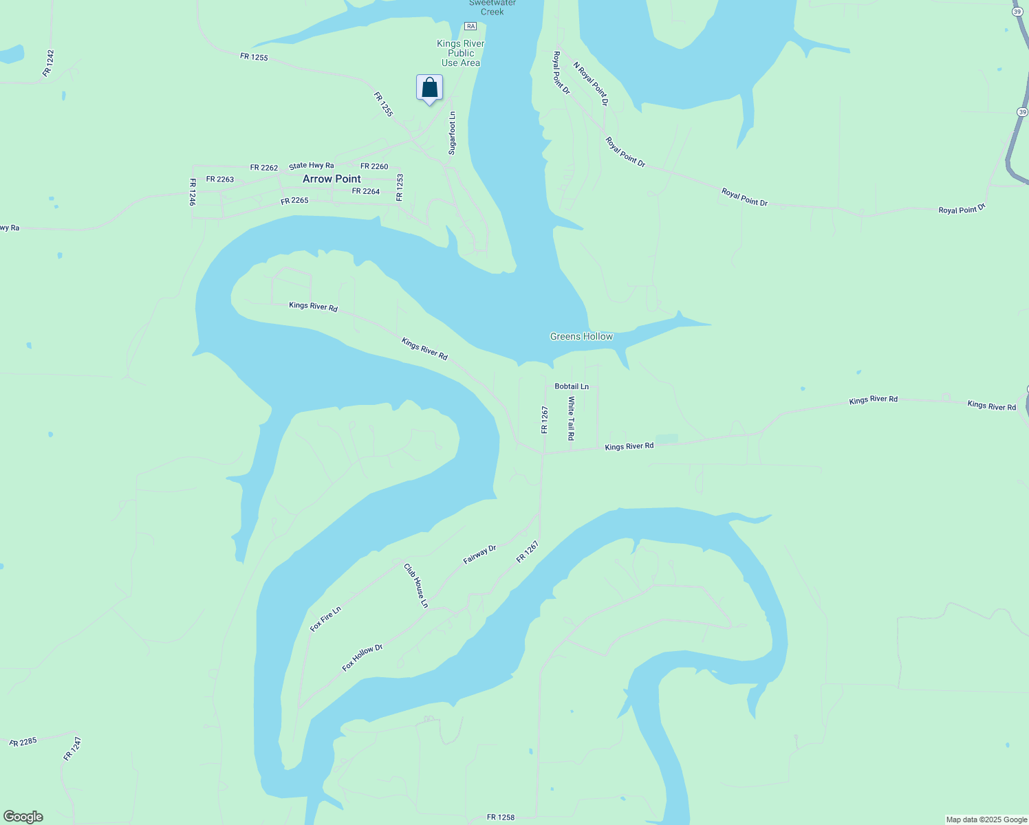 map of restaurants, bars, coffee shops, grocery stores, and more near 26704 Kings River Road in Shell Knob