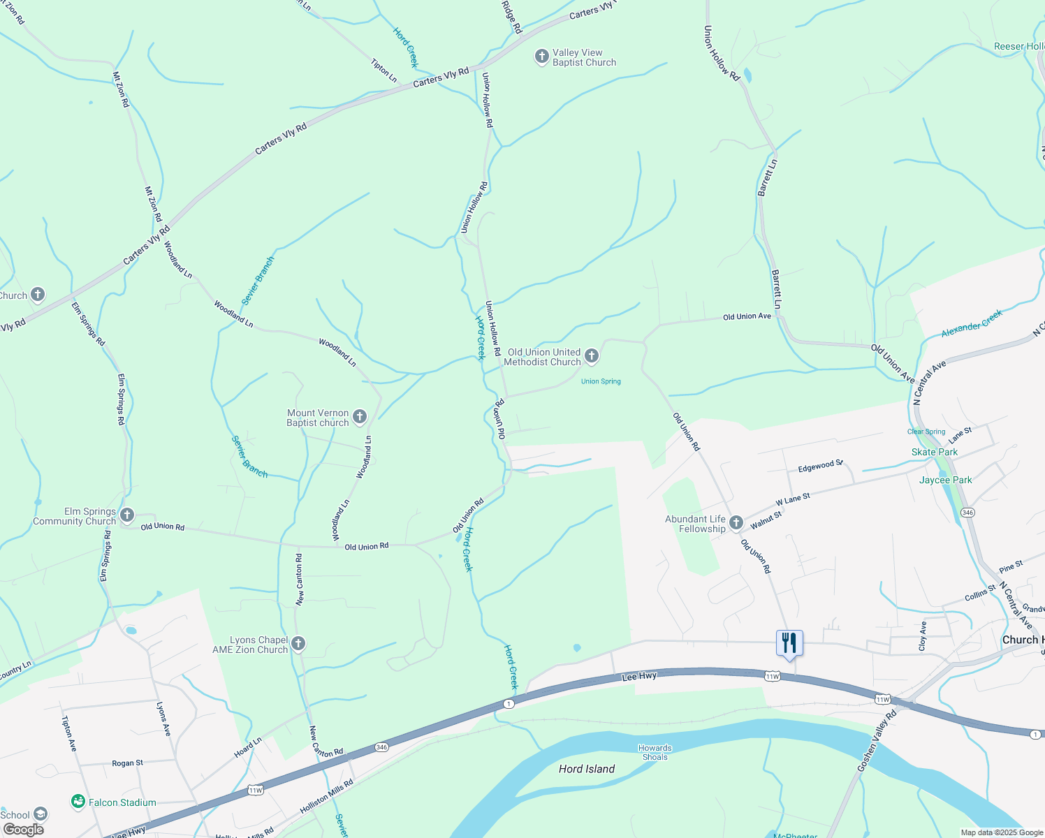 map of restaurants, bars, coffee shops, grocery stores, and more near 937 Old Union Road in Church Hill
