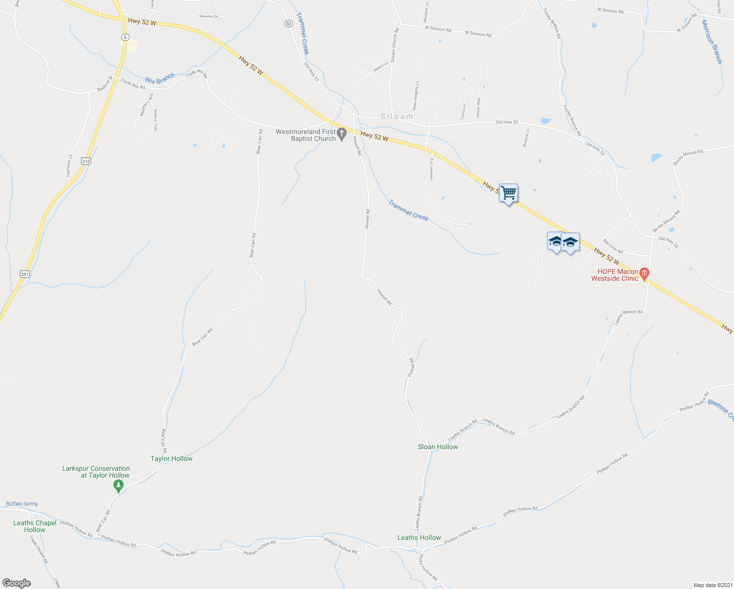 map of restaurants, bars, coffee shops, grocery stores, and more near 888 Howell Road in Westmoreland