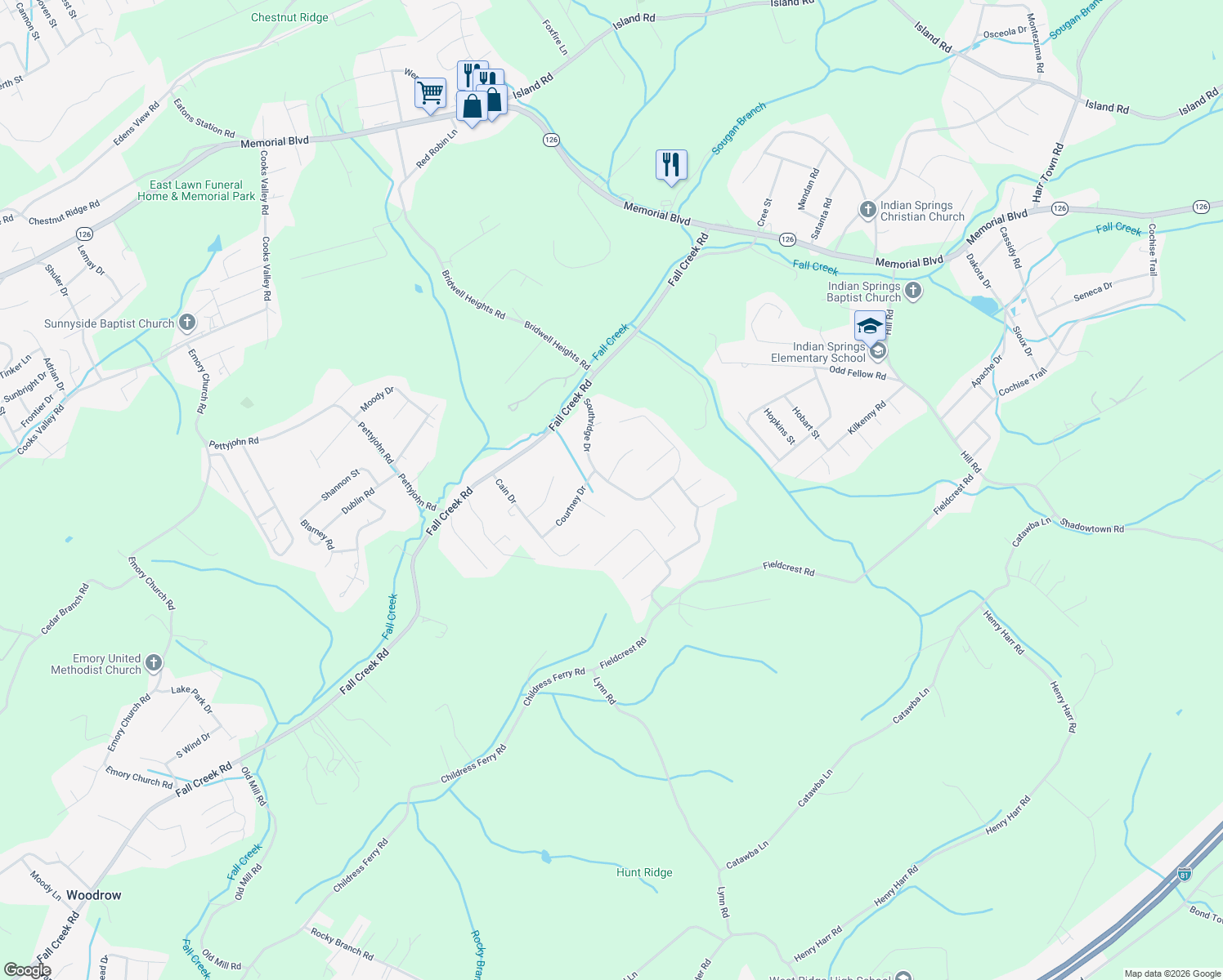map of restaurants, bars, coffee shops, grocery stores, and more near 208 Southridge Drive in Blountville