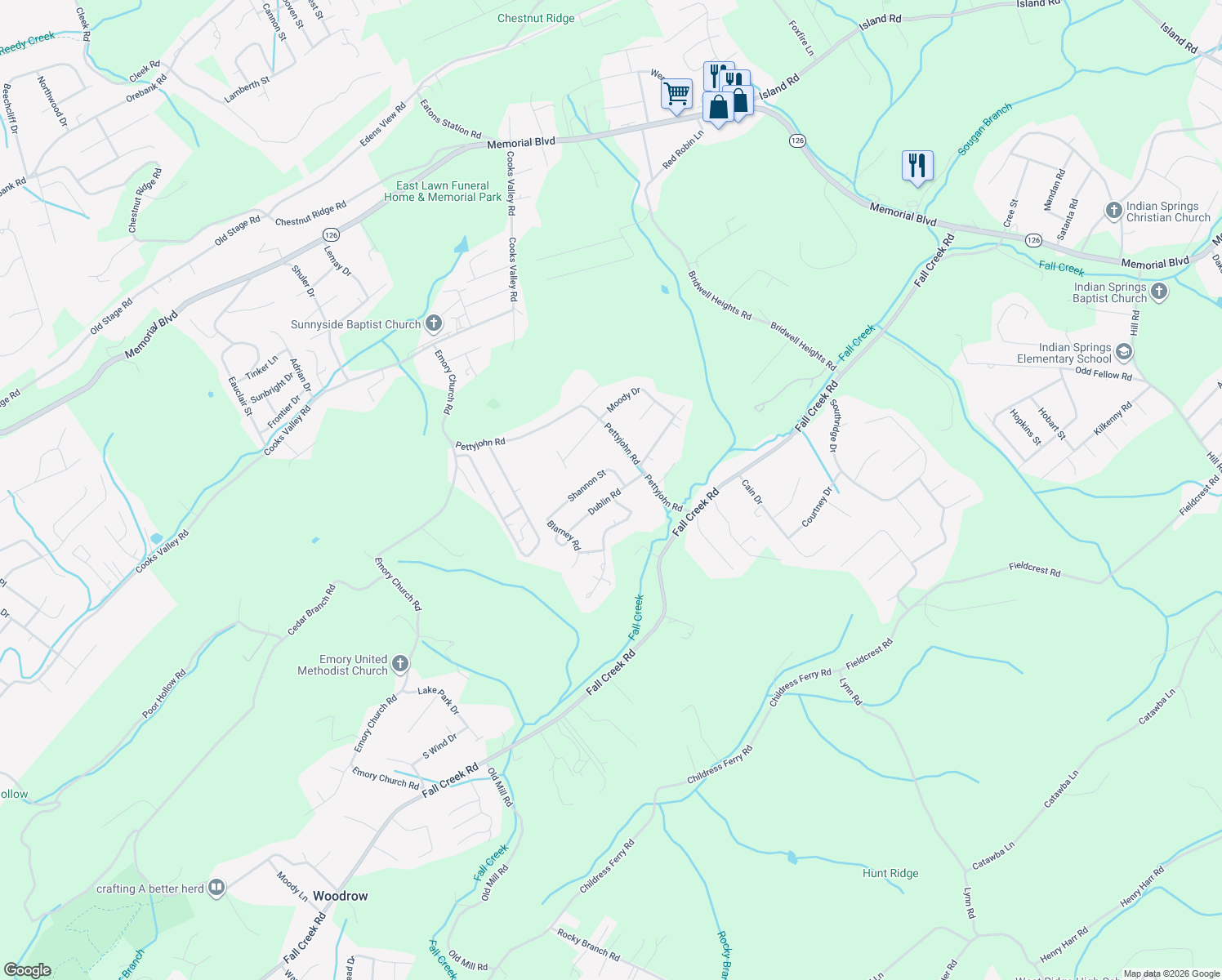 map of restaurants, bars, coffee shops, grocery stores, and more near 5024 Dublin Road in Kingsport