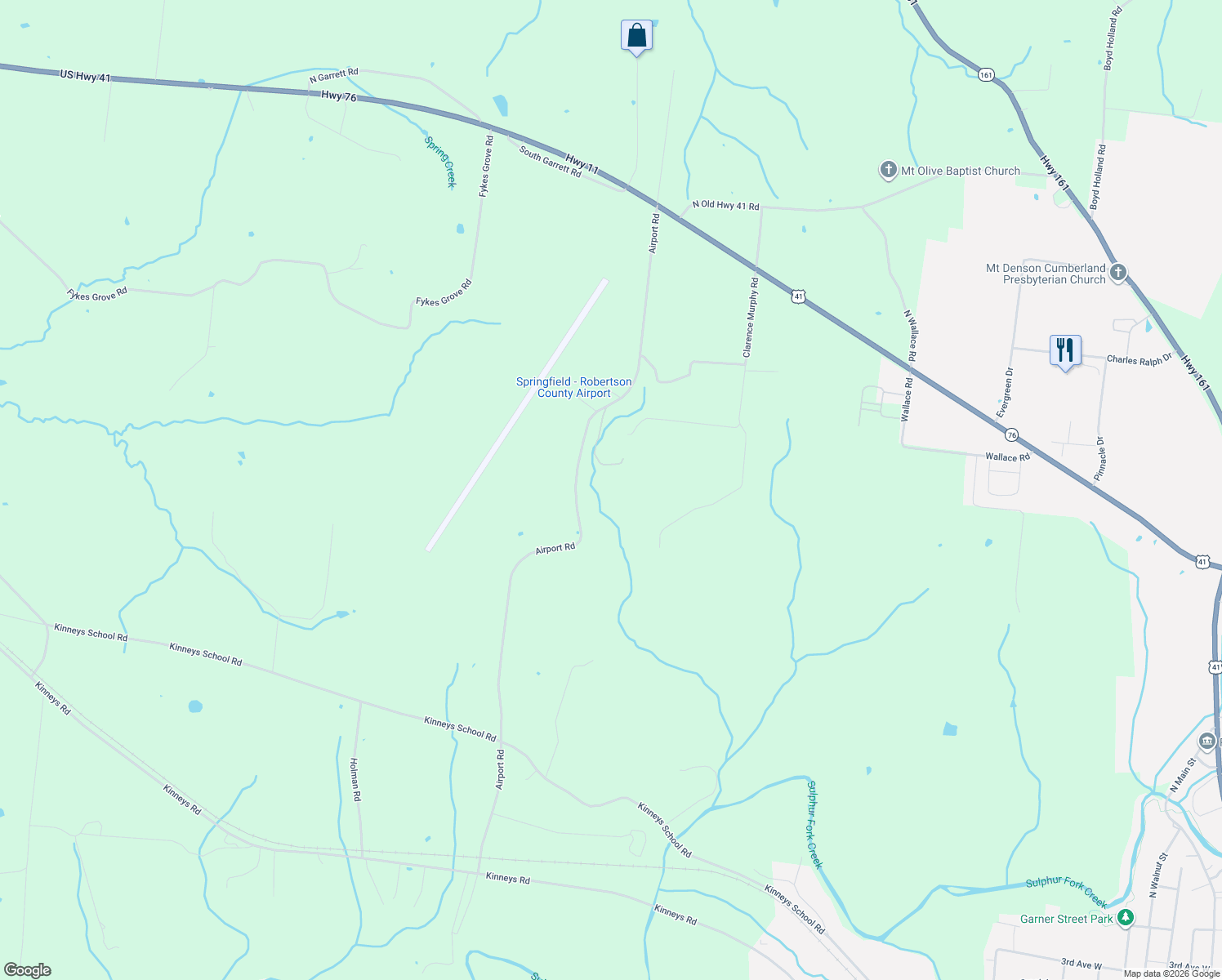 map of restaurants, bars, coffee shops, grocery stores, and more near 4999 Airport Road in Springfield