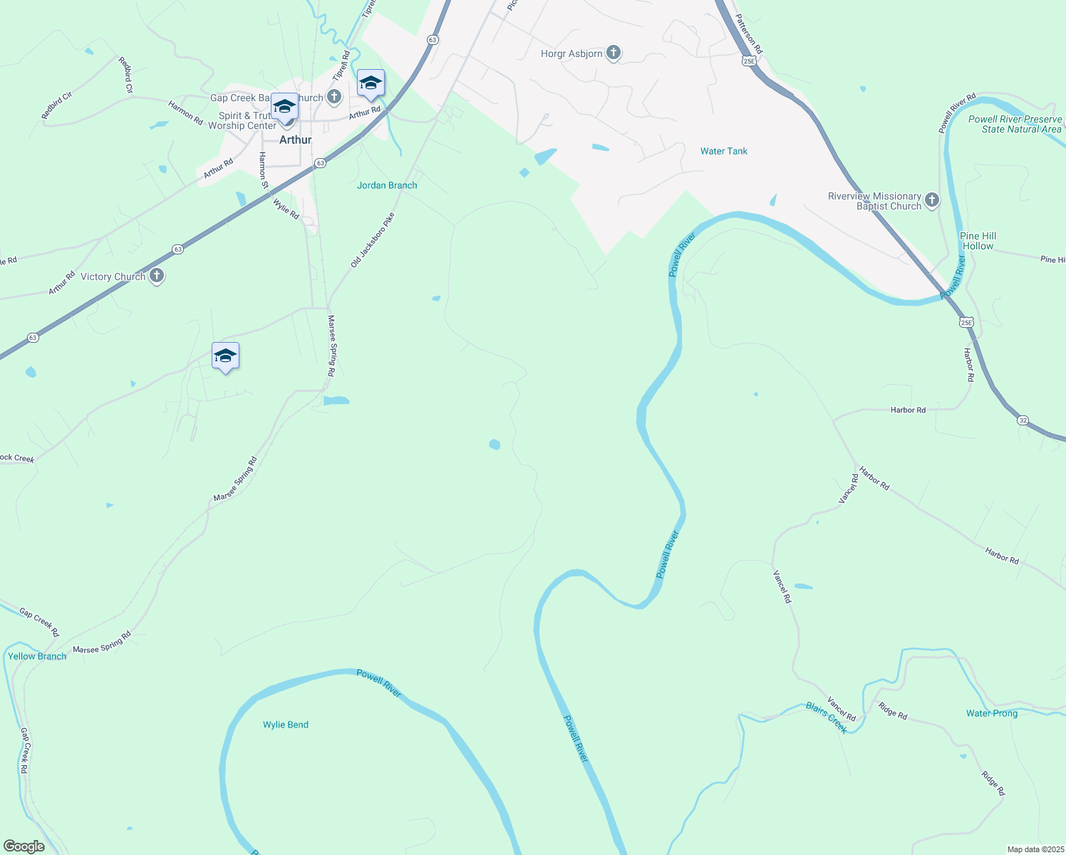 map of restaurants, bars, coffee shops, grocery stores, and more near 649 King Bend Road in Cumberland Gap