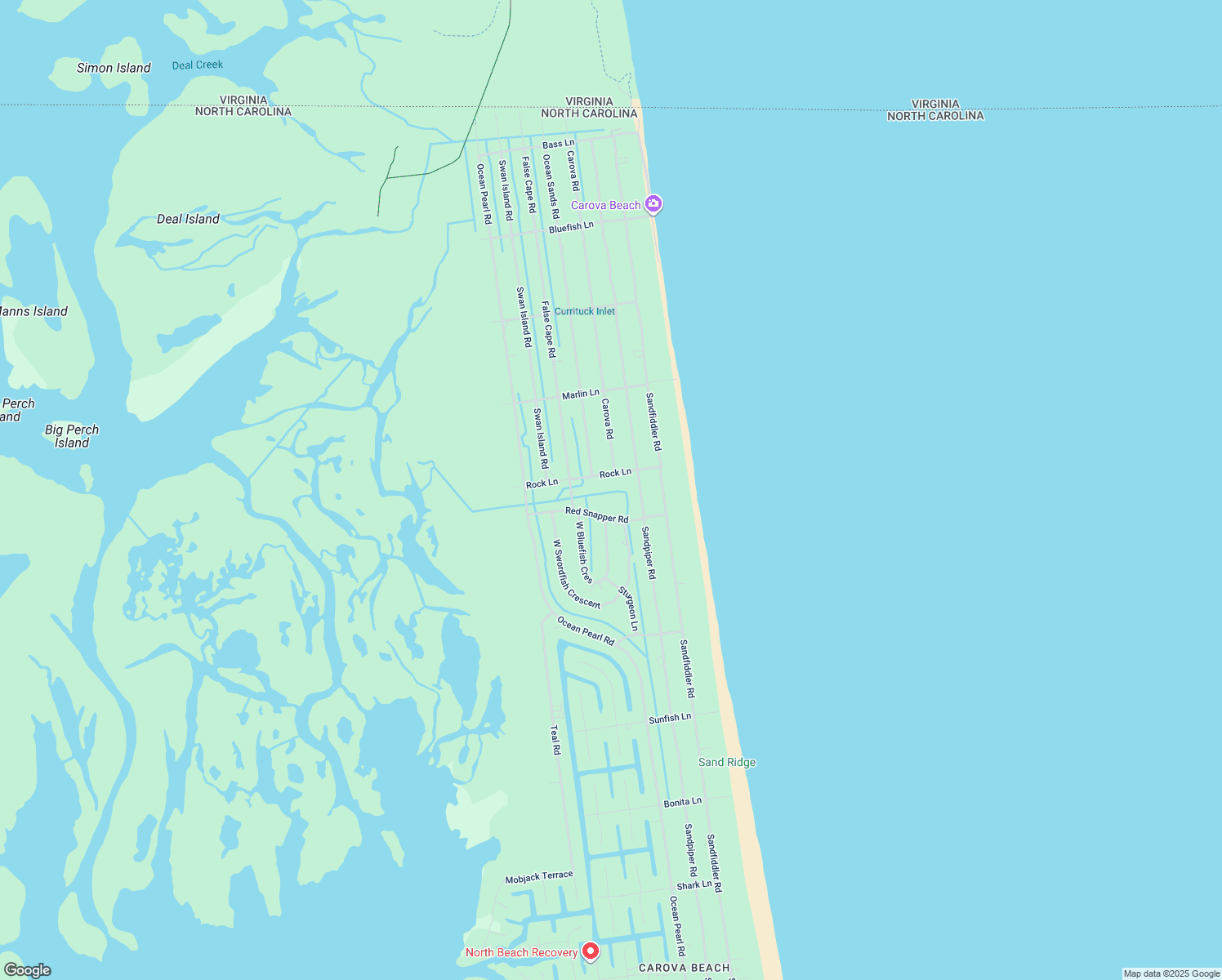 map of restaurants, bars, coffee shops, grocery stores, and more near 2298 Sandpiper Road in Corolla