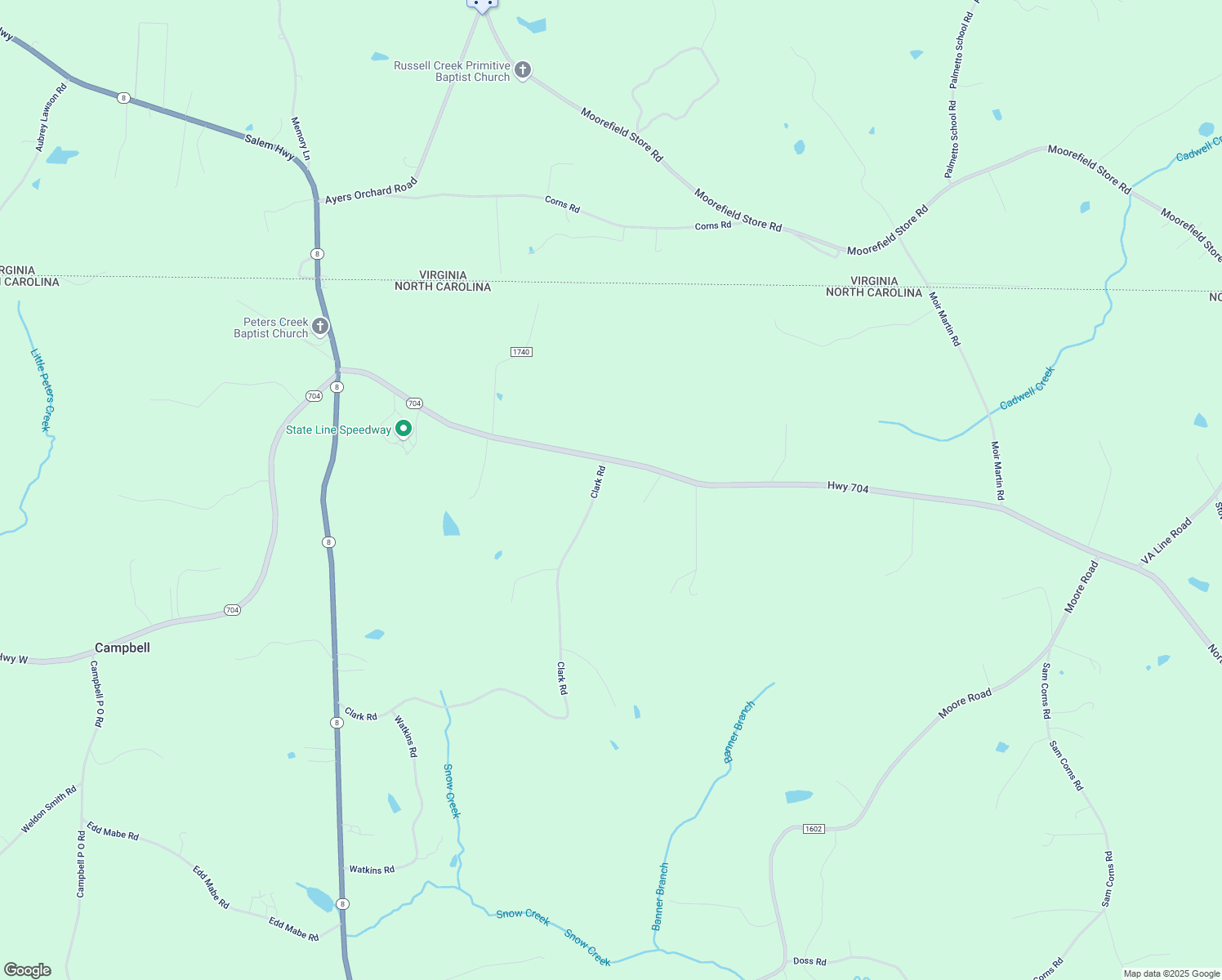 map of restaurants, bars, coffee shops, grocery stores, and more near 1438 North Carolina Highway 704 East in Lawsonville