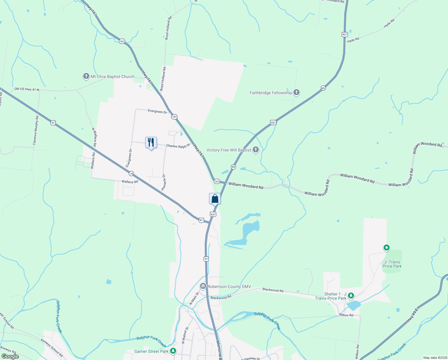 map of restaurants, bars, coffee shops, grocery stores, and more near 4372 U.S. 431 in Springfield