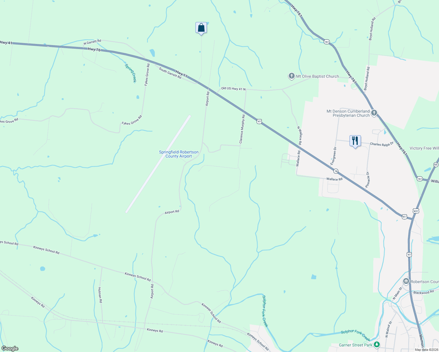 map of restaurants, bars, coffee shops, grocery stores, and more near 4411 Clarence Murphy Road in Springfield