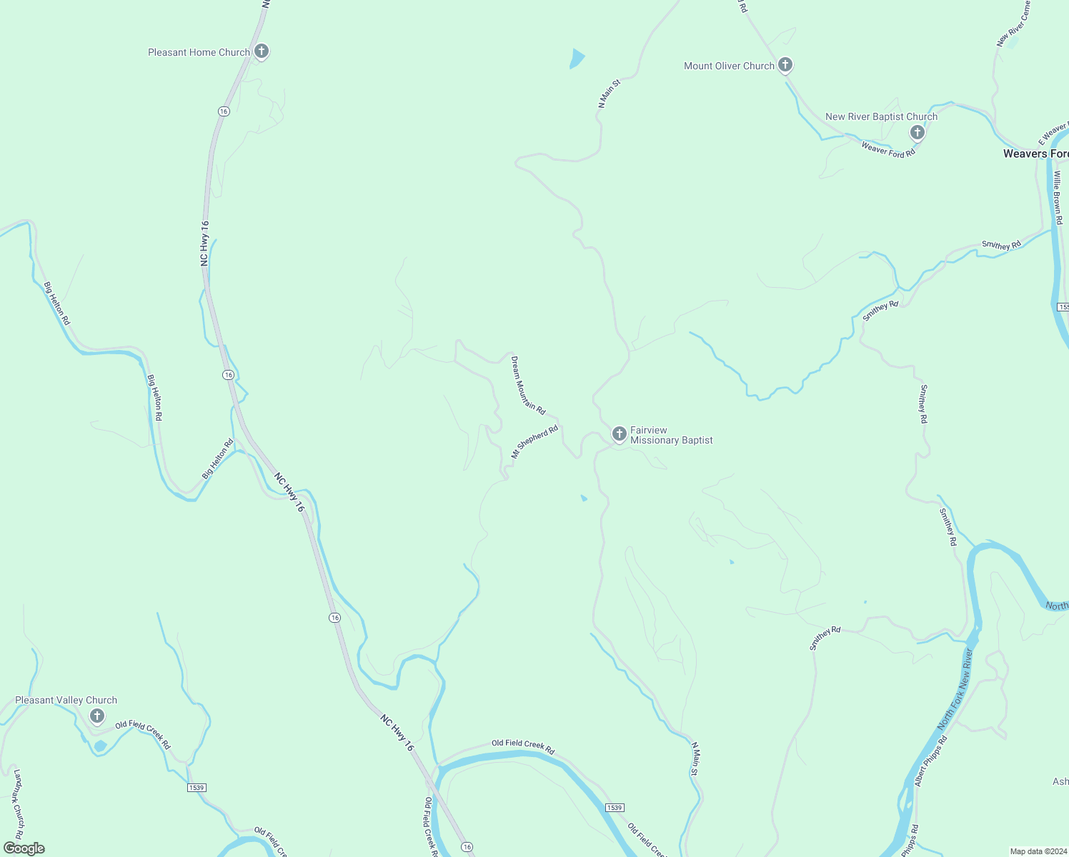 map of restaurants, bars, coffee shops, grocery stores, and more near 169 Dream Mountain Road in Grassy Creek