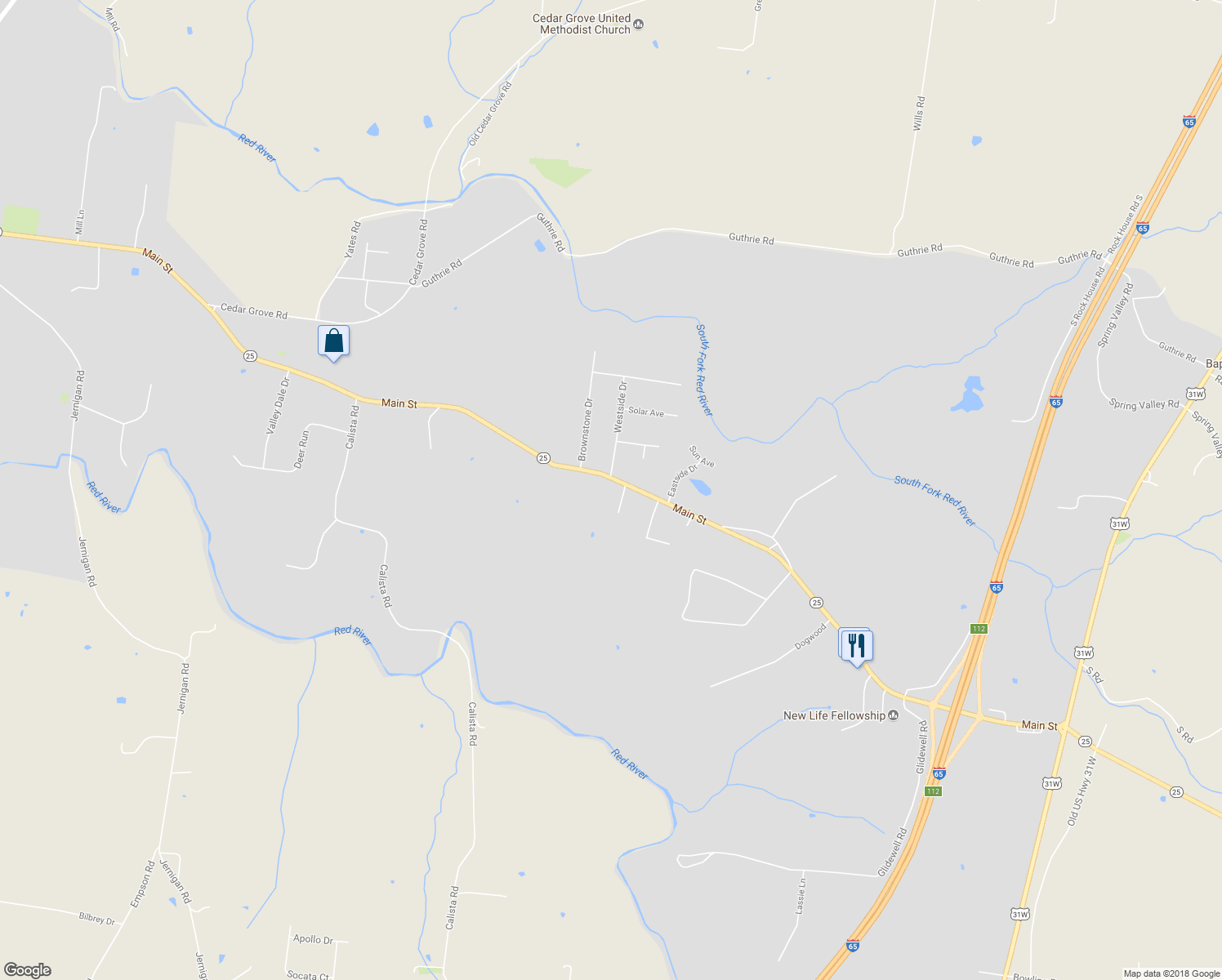 map of restaurants, bars, coffee shops, grocery stores, and more near 8375 Tennessee 25 in Cross Plains
