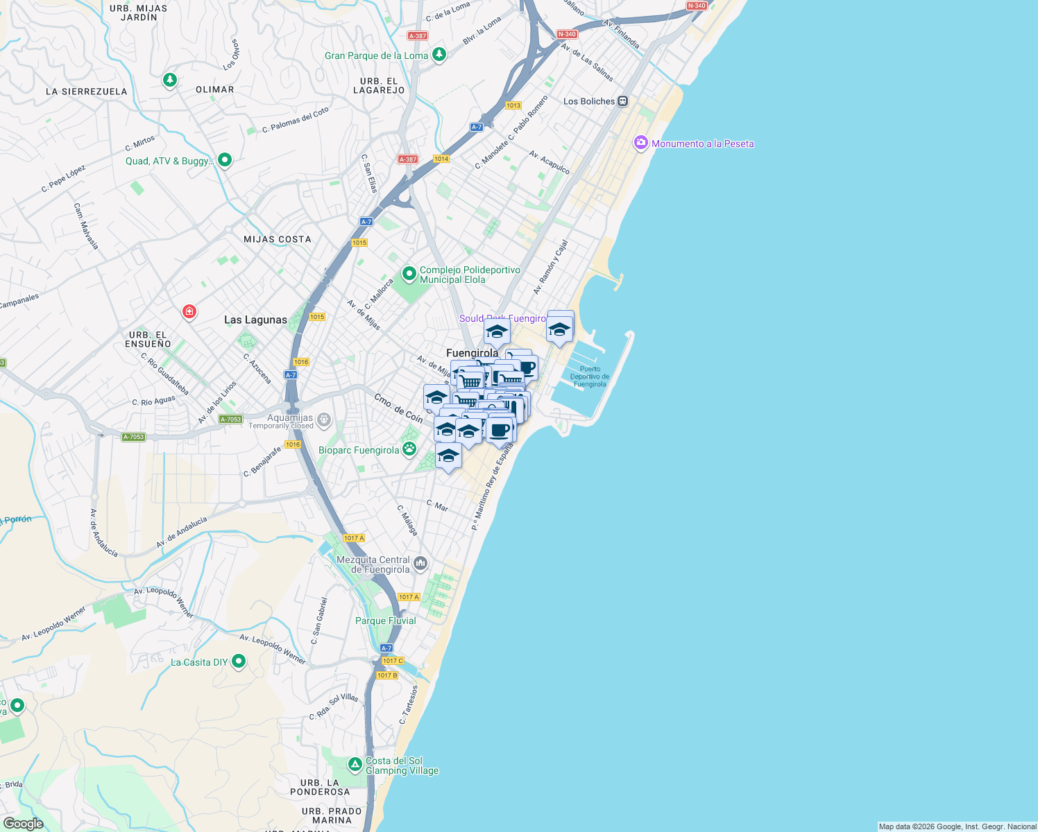 map of restaurants, bars, coffee shops, grocery stores, and more near in Fuengirola