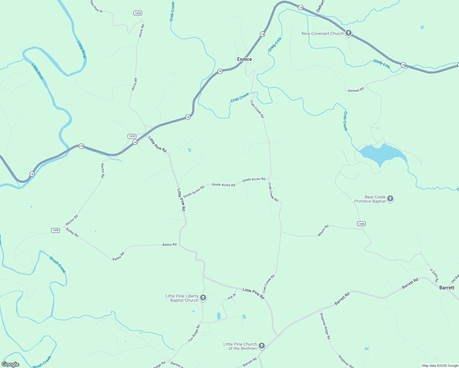 map of restaurants, bars, coffee shops, grocery stores, and more near 407 Smith Acres Road in Ennice
