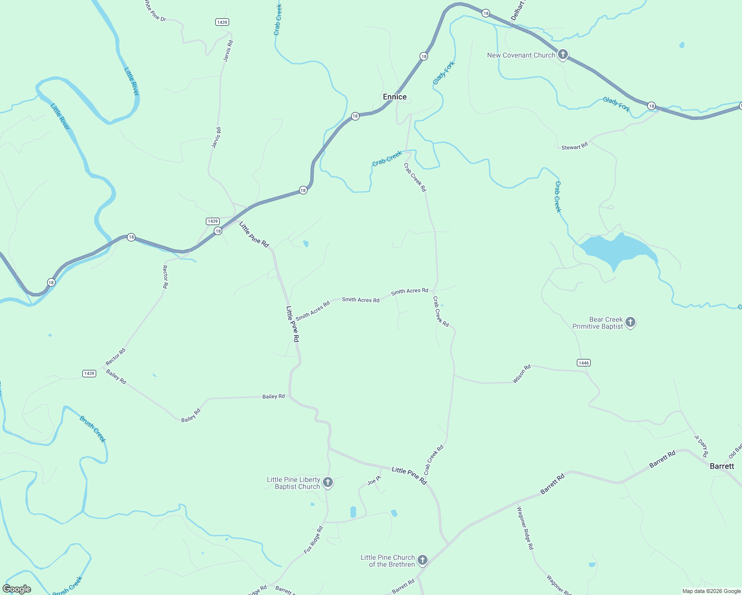 map of restaurants, bars, coffee shops, grocery stores, and more near 407 Smith Acres Road in Ennice