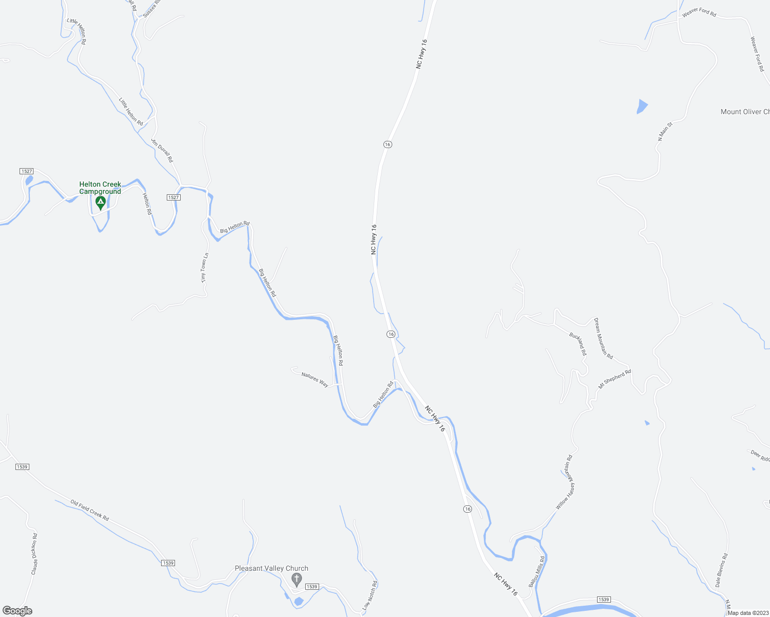 map of restaurants, bars, coffee shops, grocery stores, and more near North Carolina Highway 16 in Grassy Creek