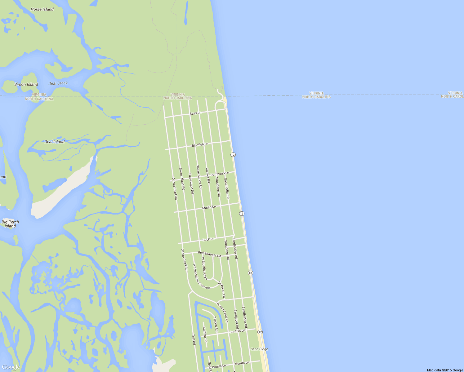 map of restaurants, bars, coffee shops, grocery stores, and more near 2341 Sandfiddler Road in Corolla