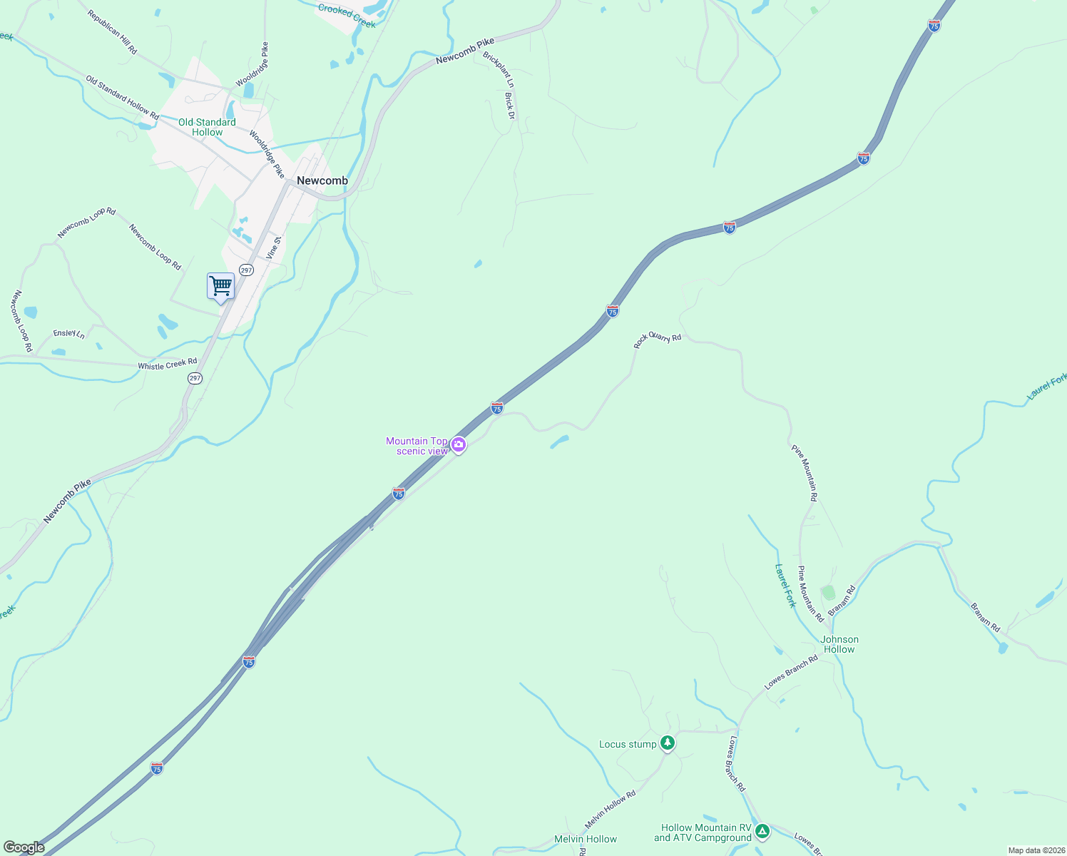 map of restaurants, bars, coffee shops, grocery stores, and more near Rock Quarry Road in Jellico