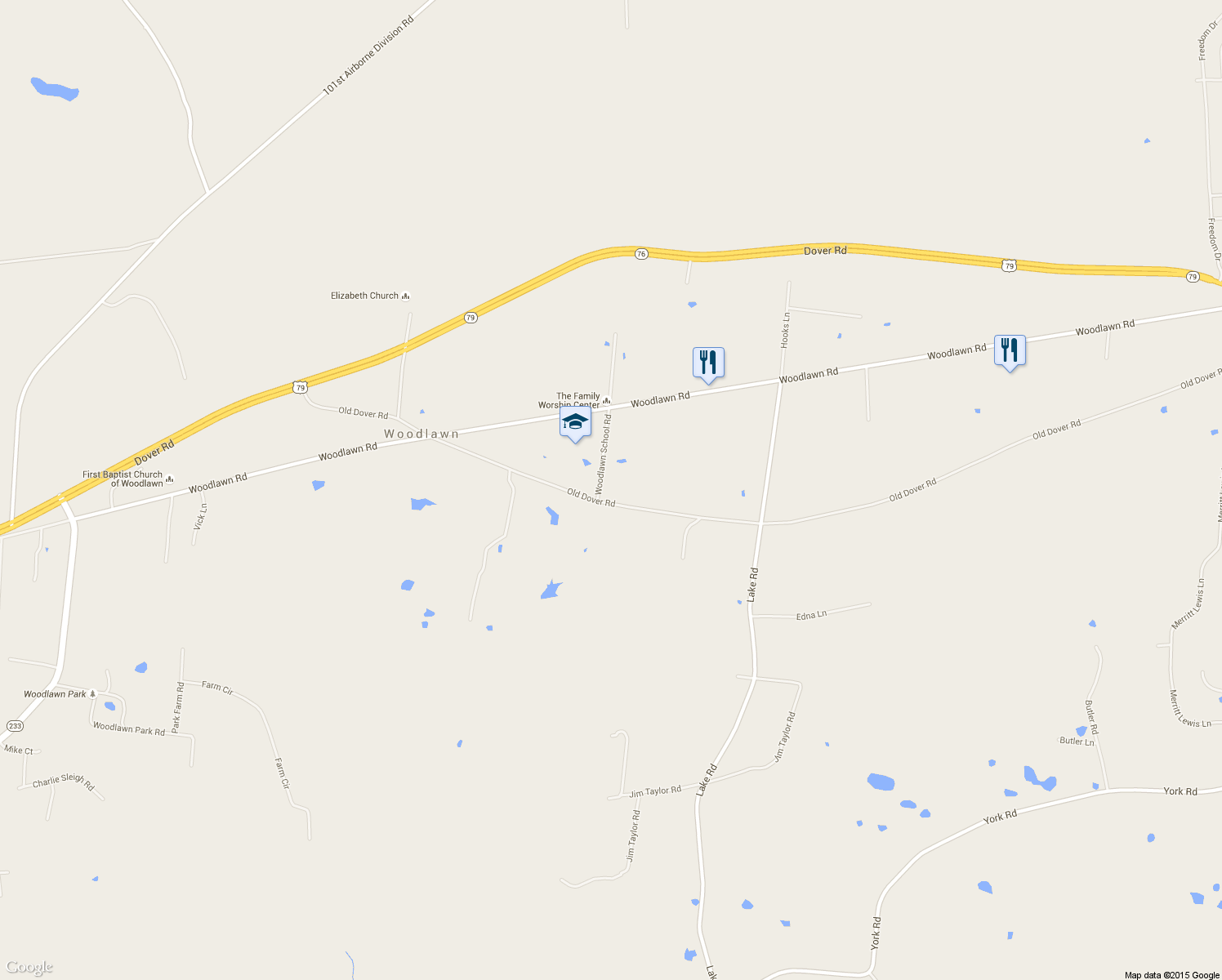 map of restaurants, bars, coffee shops, grocery stores, and more near 2241 Old Dover Rd in Woodlawn