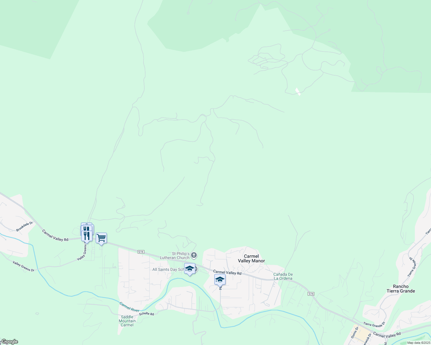map of restaurants, bars, coffee shops, grocery stores, and more near 53 Marguerite in Carmel
