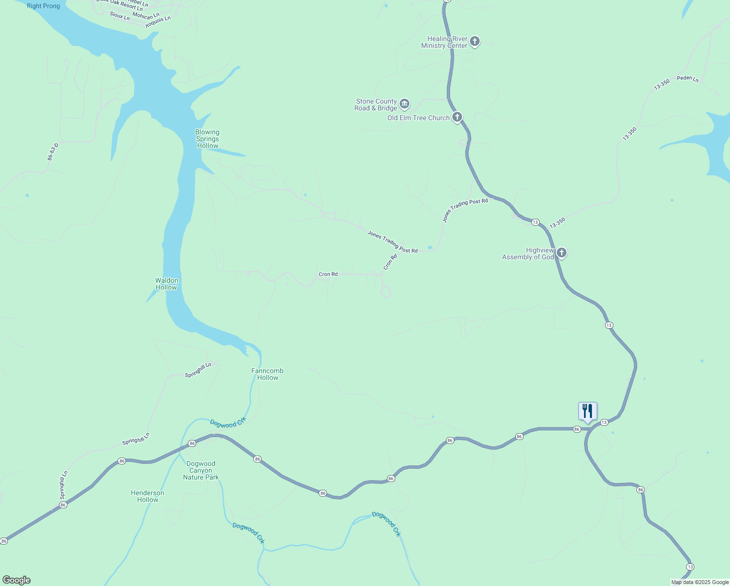 map of restaurants, bars, coffee shops, grocery stores, and more near 98 Sunset Trail in Lampe