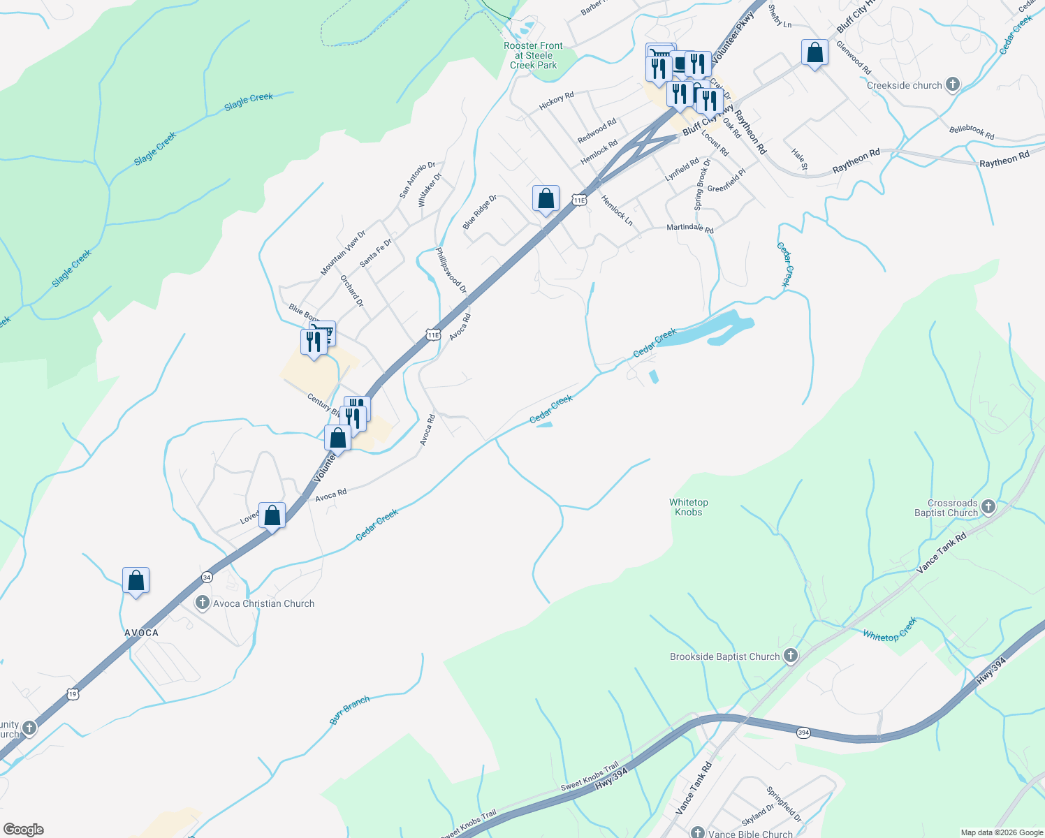 map of restaurants, bars, coffee shops, grocery stores, and more near 1030 Deer Harbour Road in Bristol