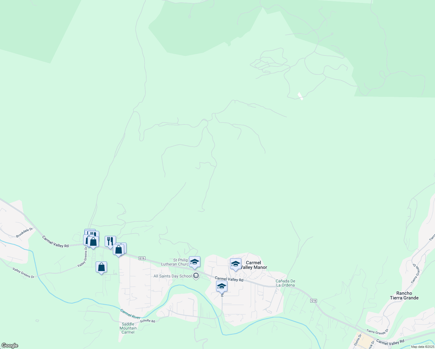 map of restaurants, bars, coffee shops, grocery stores, and more near 53 Marguerite in Carmel