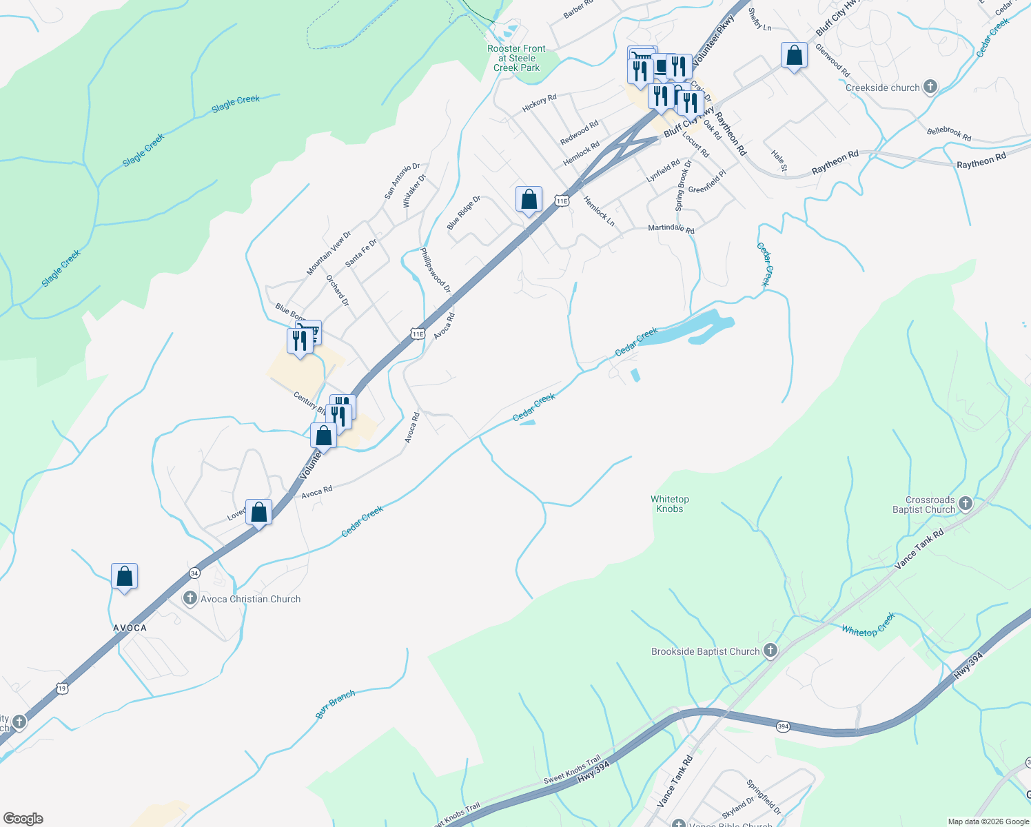 map of restaurants, bars, coffee shops, grocery stores, and more near 1030 Deer Harbour Road in Bristol