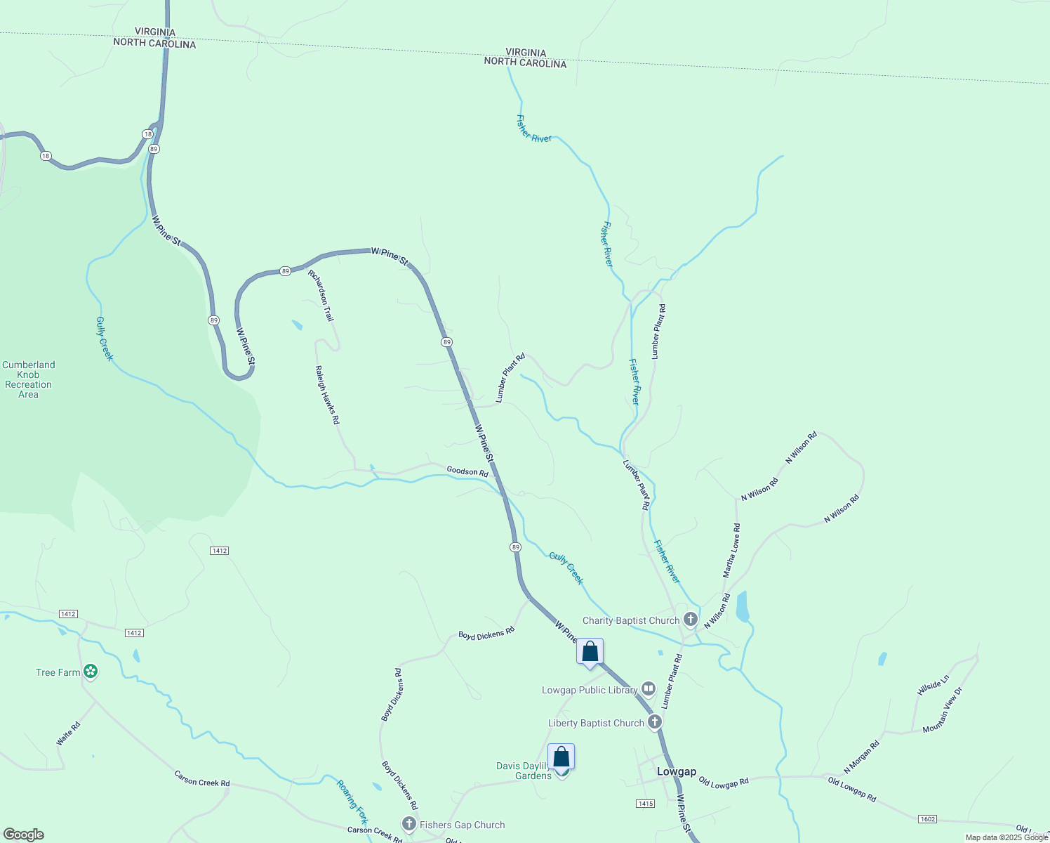 map of restaurants, bars, coffee shops, grocery stores, and more near 160 Gully Creek Trail in Lowgap