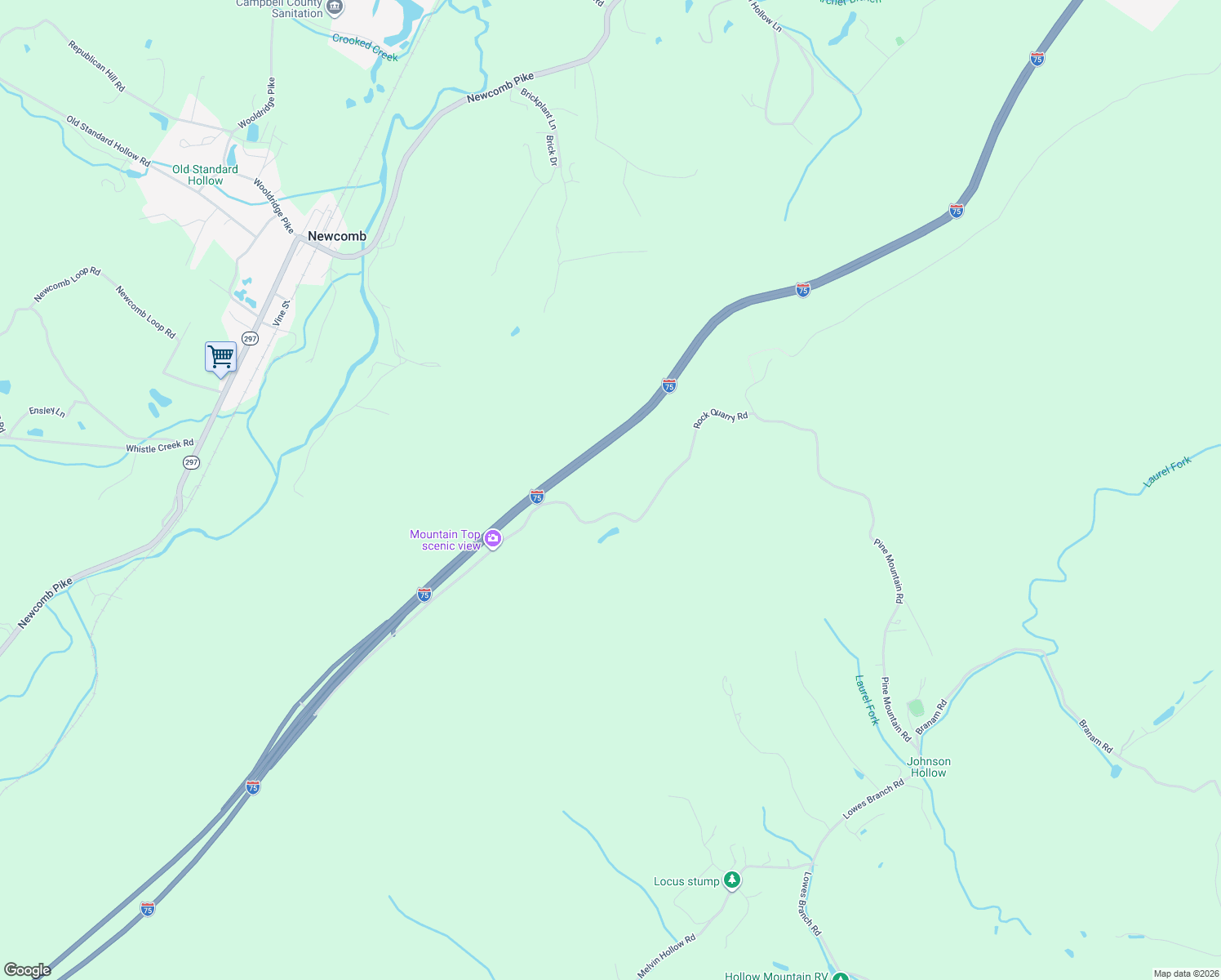 map of restaurants, bars, coffee shops, grocery stores, and more near Rock Quarry Road in Jellico
