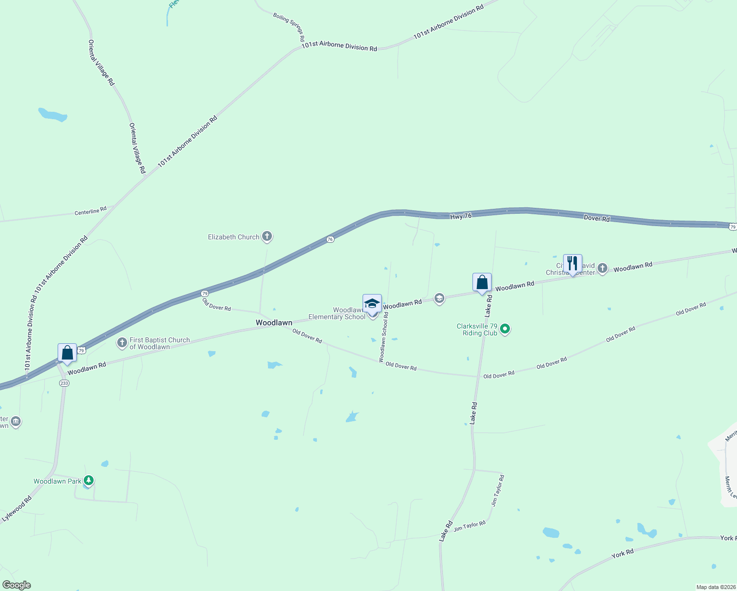 map of restaurants, bars, coffee shops, grocery stores, and more near 2261 Woodlawn Rd in Woodlawn