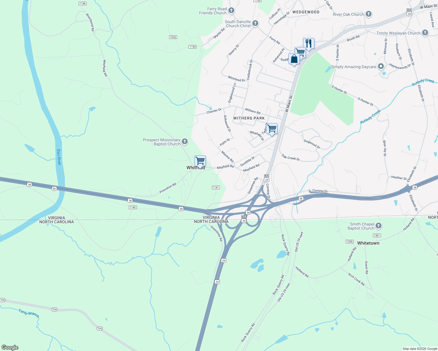 map of restaurants, bars, coffee shops, grocery stores, and more near 475 Sydenham Street in Danville
