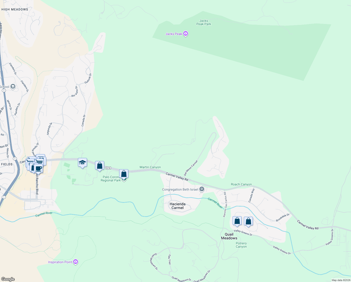 map of restaurants, bars, coffee shops, grocery stores, and more near in Monterey County