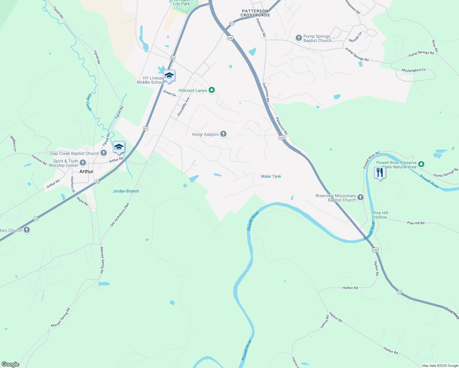 map of restaurants, bars, coffee shops, grocery stores, and more near 726 Presidential Boulevard in Harrogate