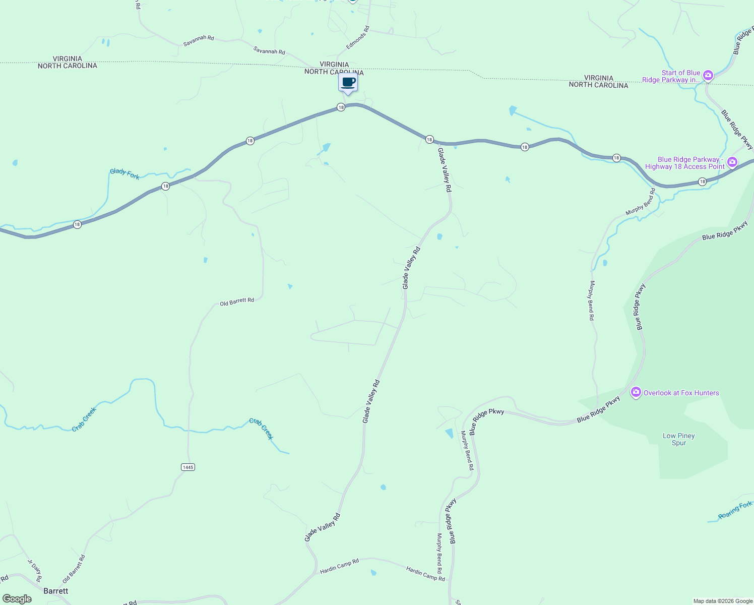 map of restaurants, bars, coffee shops, grocery stores, and more near 10801 Glade Valley Road in Ennice