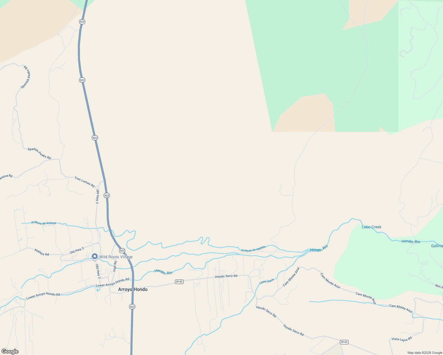 map of restaurants, bars, coffee shops, grocery stores, and more near 108 Lobo Ranch Road in El Prado