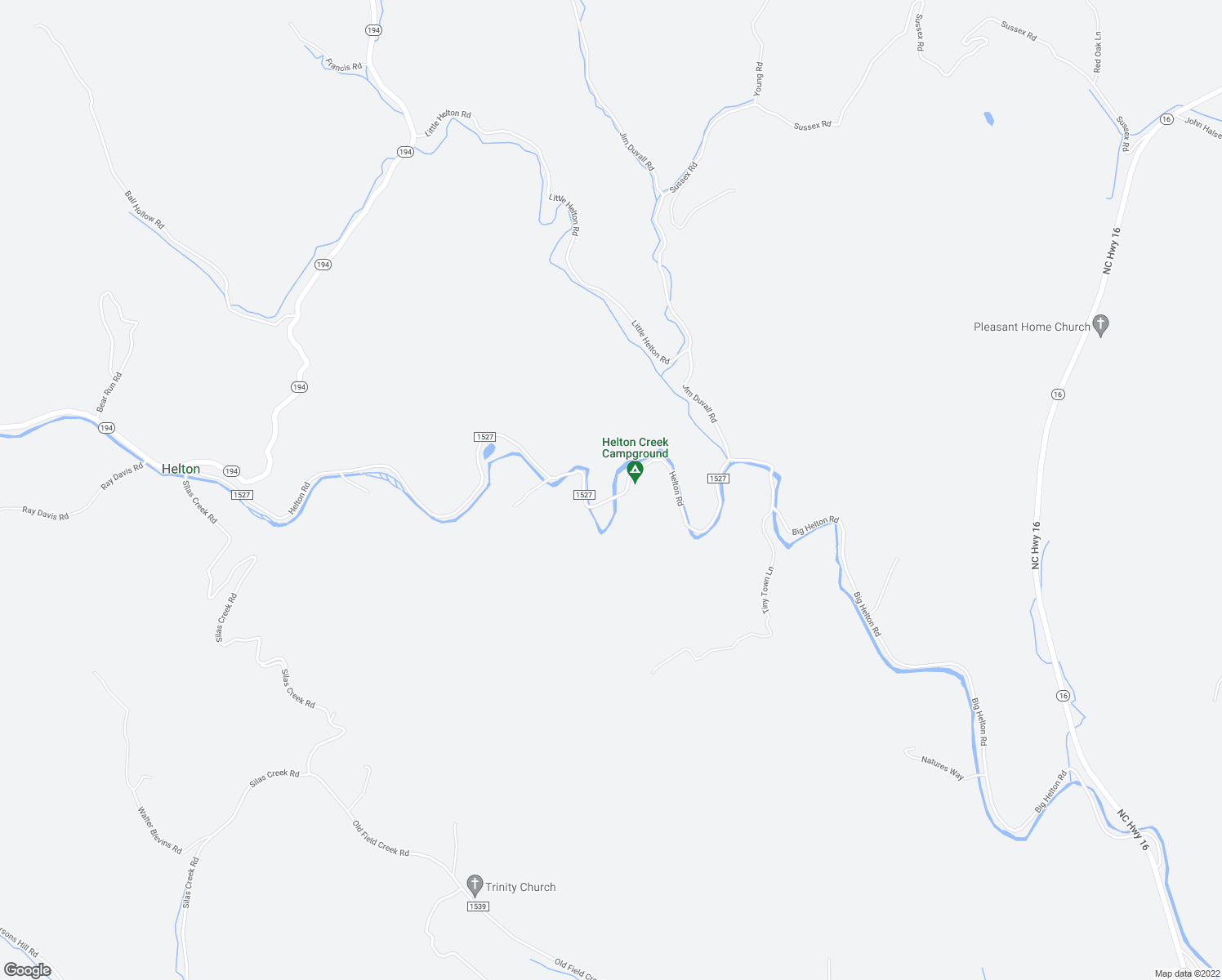 map of restaurants, bars, coffee shops, grocery stores, and more near 2047 Helton Road in Grassy Creek