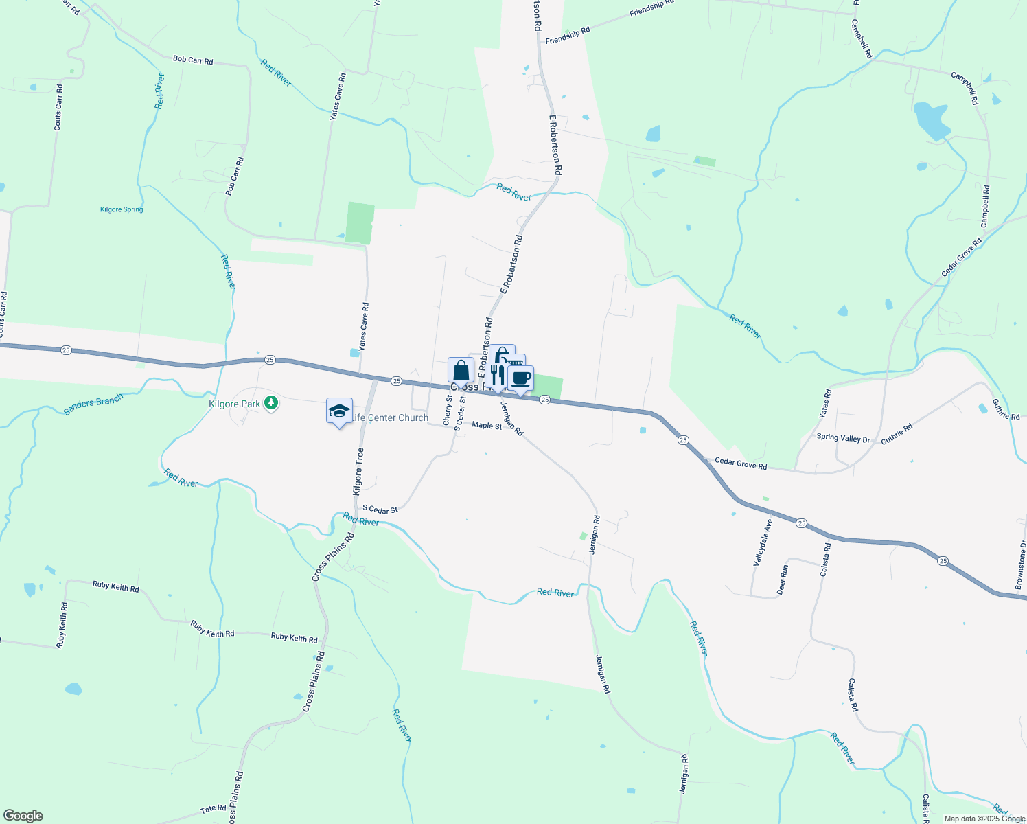 map of restaurants, bars, coffee shops, grocery stores, and more near 4605 Jernigan Road in Cross Plains
